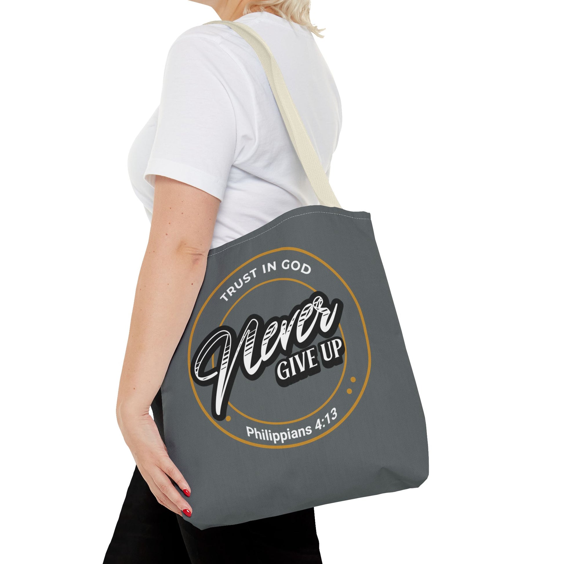Inspirational Tote Bag, Trust in God, Never Give Up, Bible Verse Bag, Motivational Purse, Christian Gift, Philippians 4:13