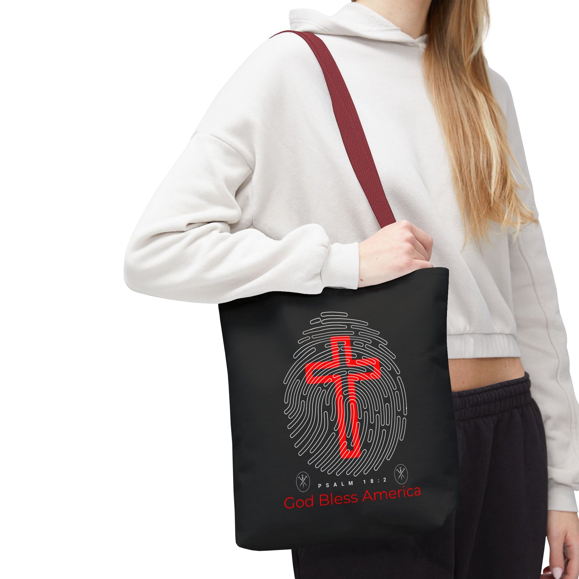 Faith-Inspired Tote Bag, Cross Design, God Bless America, Christian Gift, Spiritual Tote, Everyday Use, Religious Shopper