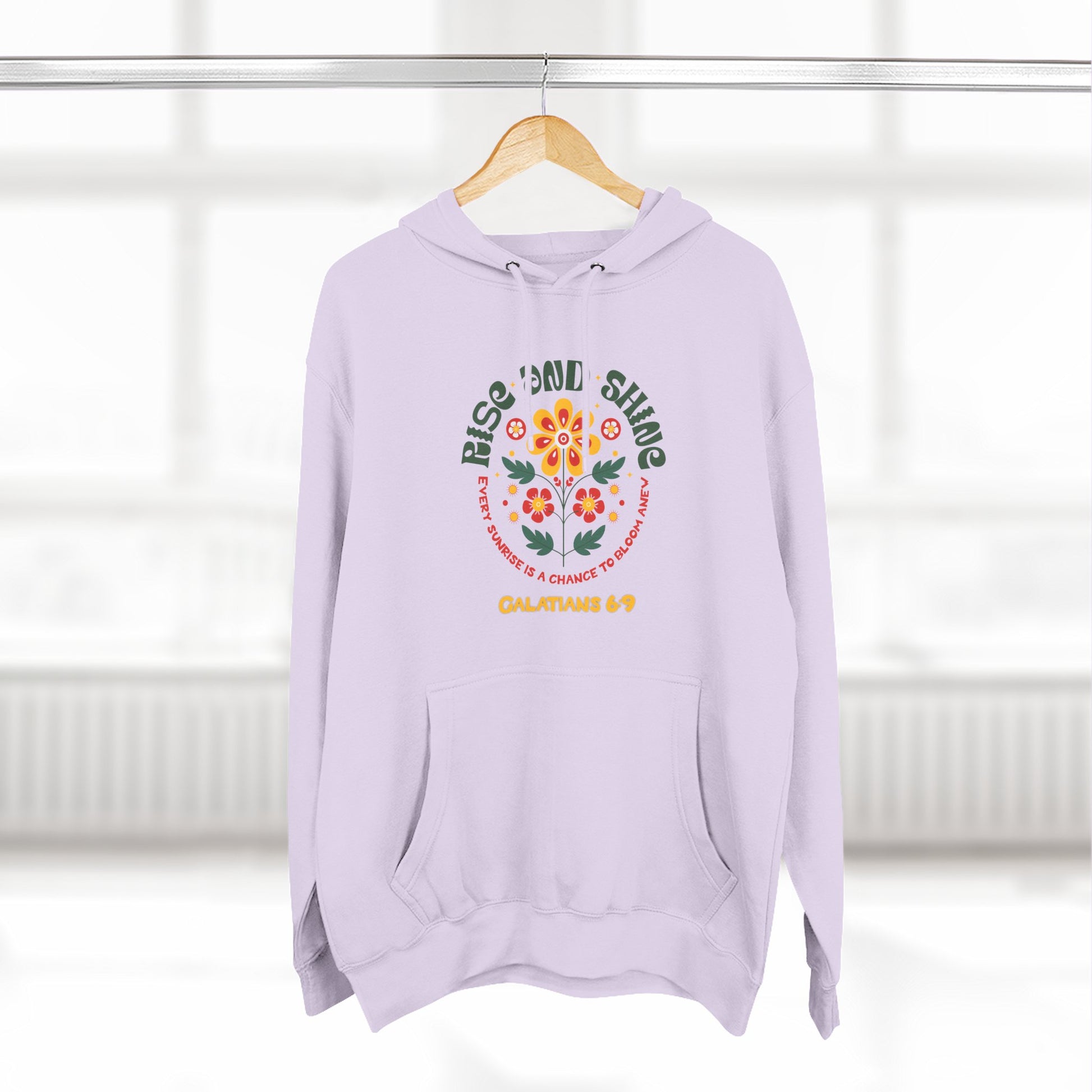 Floral Rise and Shine Hoodie, Cozy Fleece Sweatshirt, Boho Casual Wear, Spring Outfit, Gift for Nature Lovers, Trendy Hooded Sweatshirt