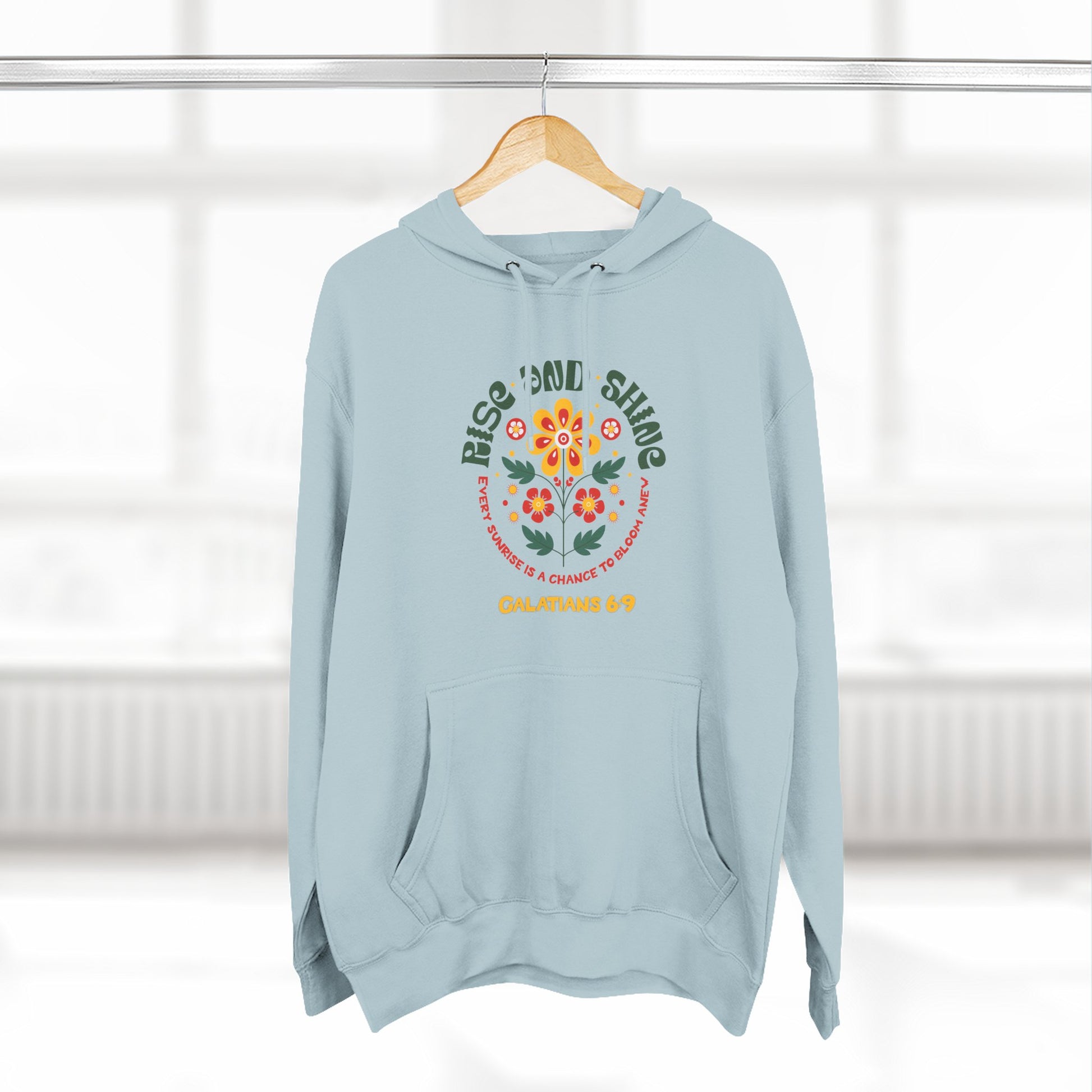 Floral Rise and Shine Hoodie, Cozy Fleece Sweatshirt, Boho Casual Wear, Spring Outfit, Gift for Nature Lovers, Trendy Hooded Sweatshirt