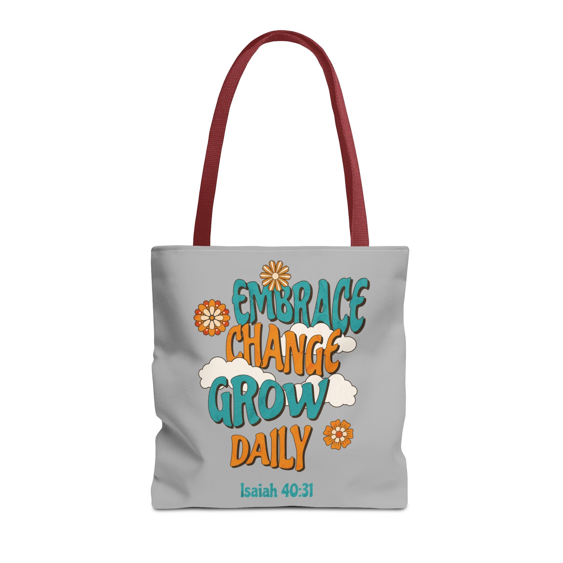 Inspirational Tote Bag, Motivational Bag, Embrace Change Gift, Daily Growth Tote, Christian Quotes Accessory