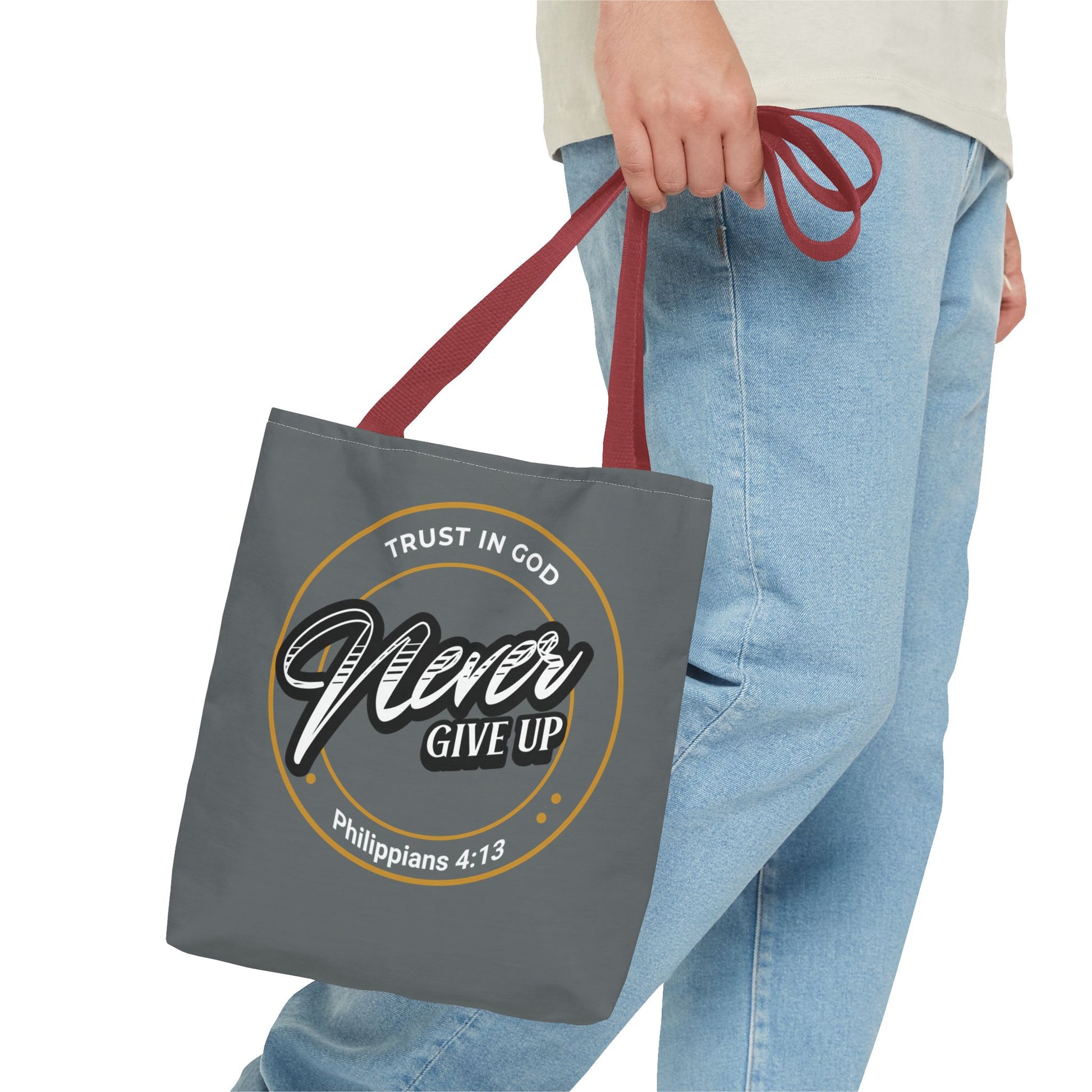 Inspirational Tote Bag, Trust in God, Never Give Up, Bible Verse Bag, Motivational Purse, Christian Gift, Philippians 4:13