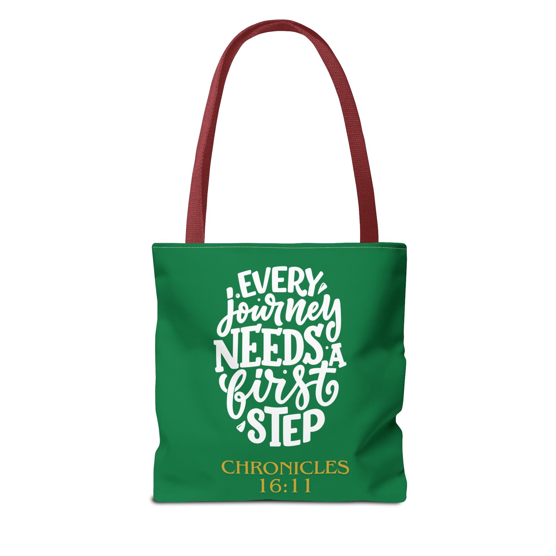 Inspirational Tote Bag - Every Journey Needs a First Step, Motivational Gift, Bible Verse, Green Tote, Everyday Use