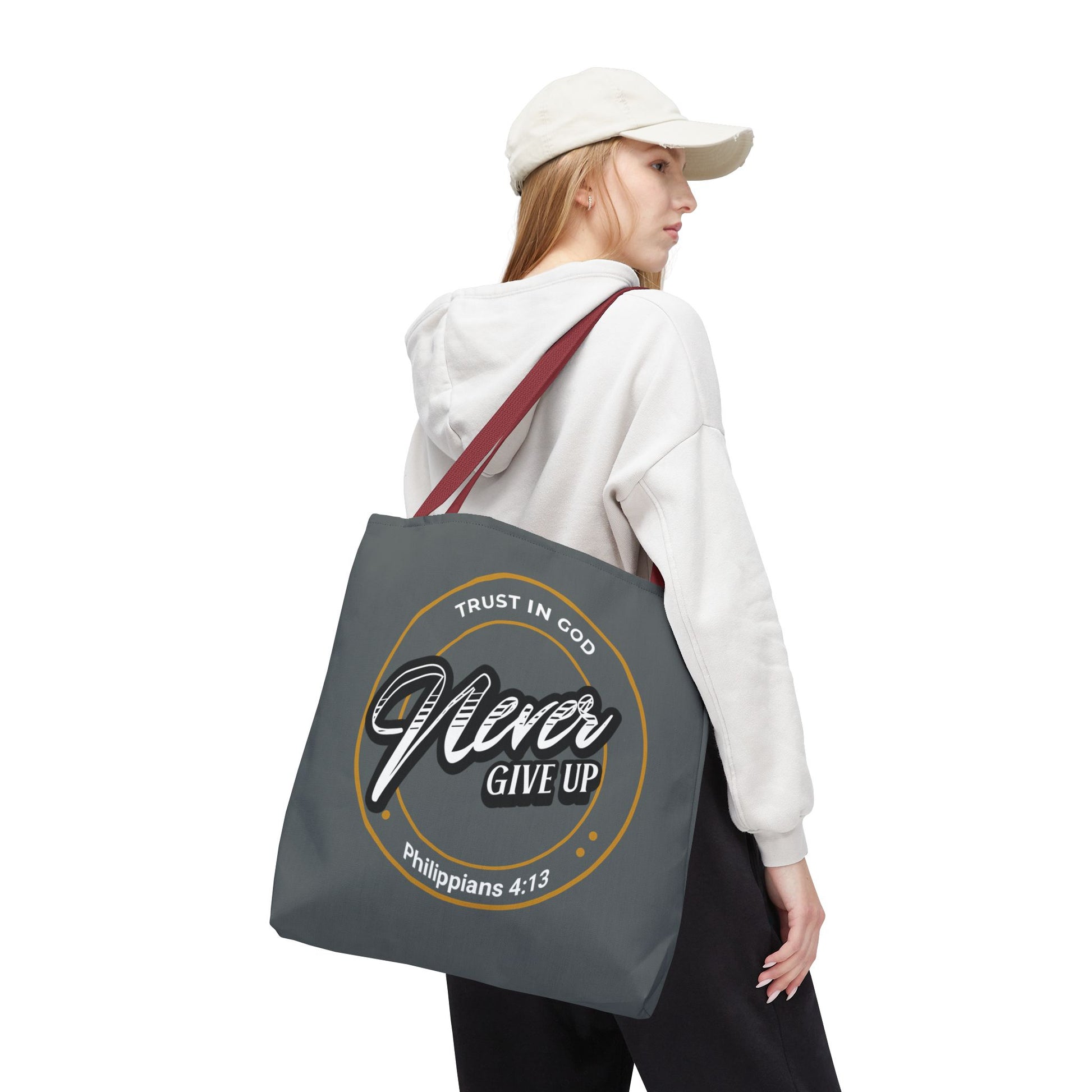 Inspirational Tote Bag, Trust in God, Never Give Up, Bible Verse Bag, Motivational Purse, Christian Gift, Philippians 4:13
