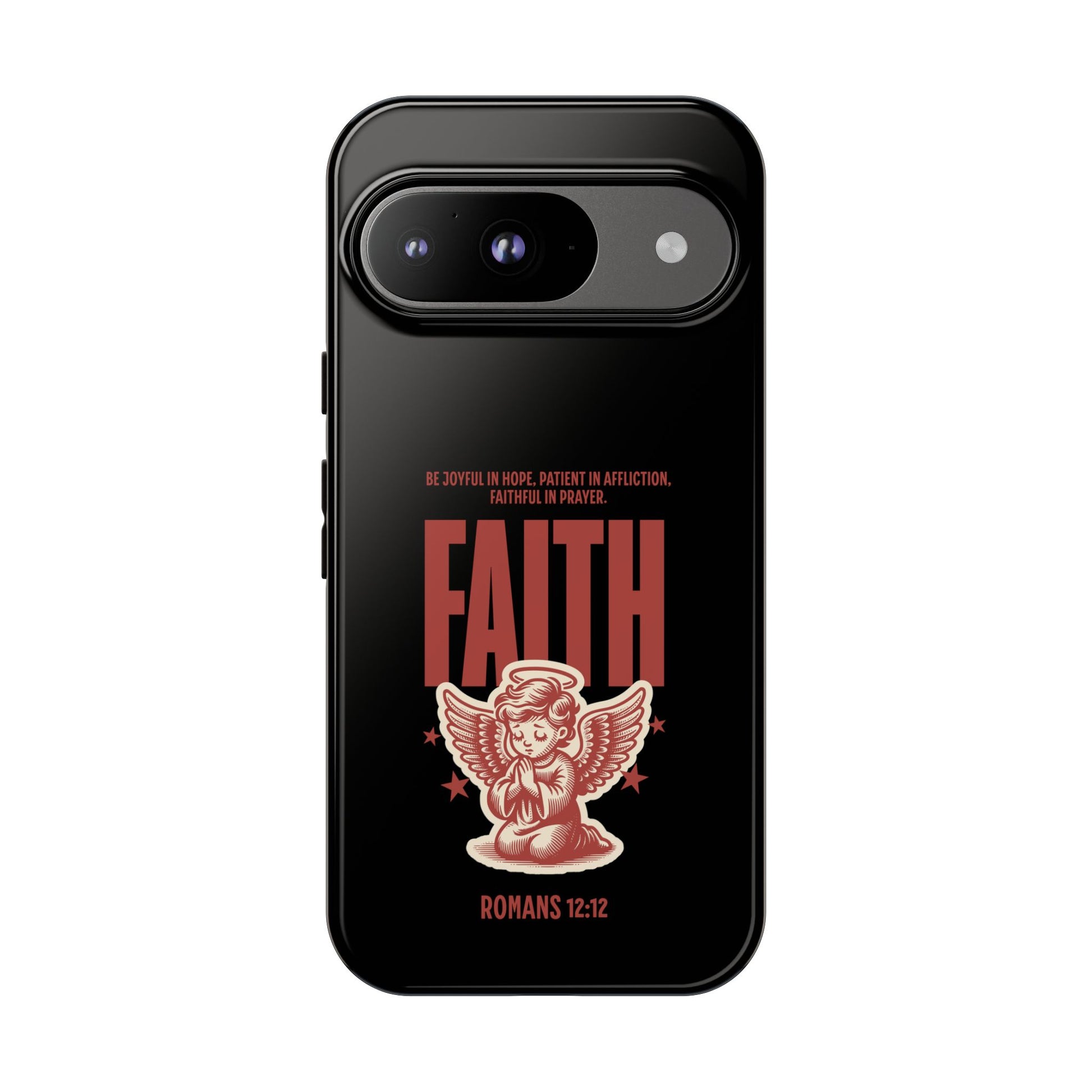 Faith-Inspired Tough Phone Case, Angel Phone Cover, Inspirational Mobile Protector, Christian Gift, Romans 12:12 Decor