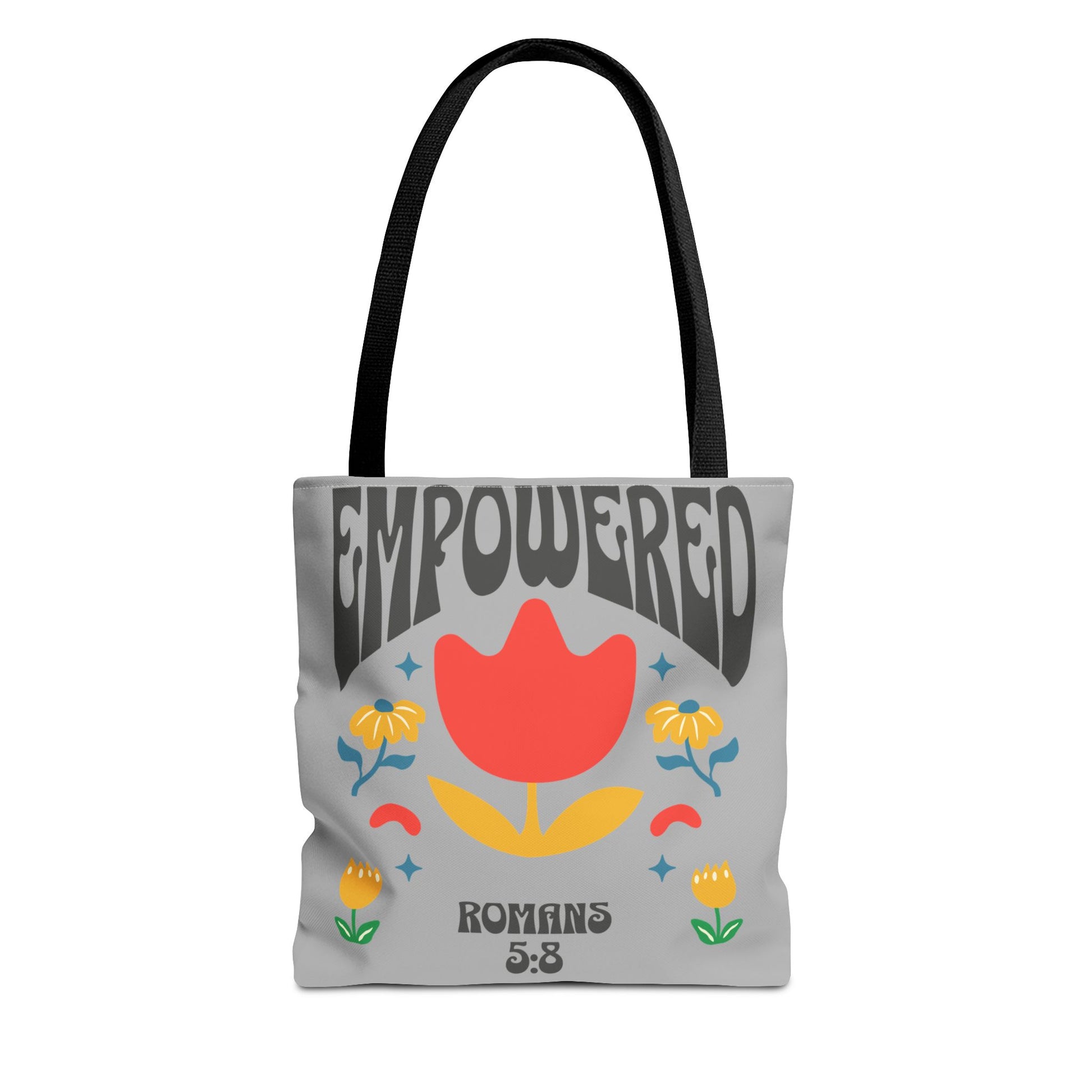 Empowered Floral Tote Bag | Inspirational Canvas Bag for Everyday | Romans 5:8 | Gift for Women, Motivational, Church, Travel