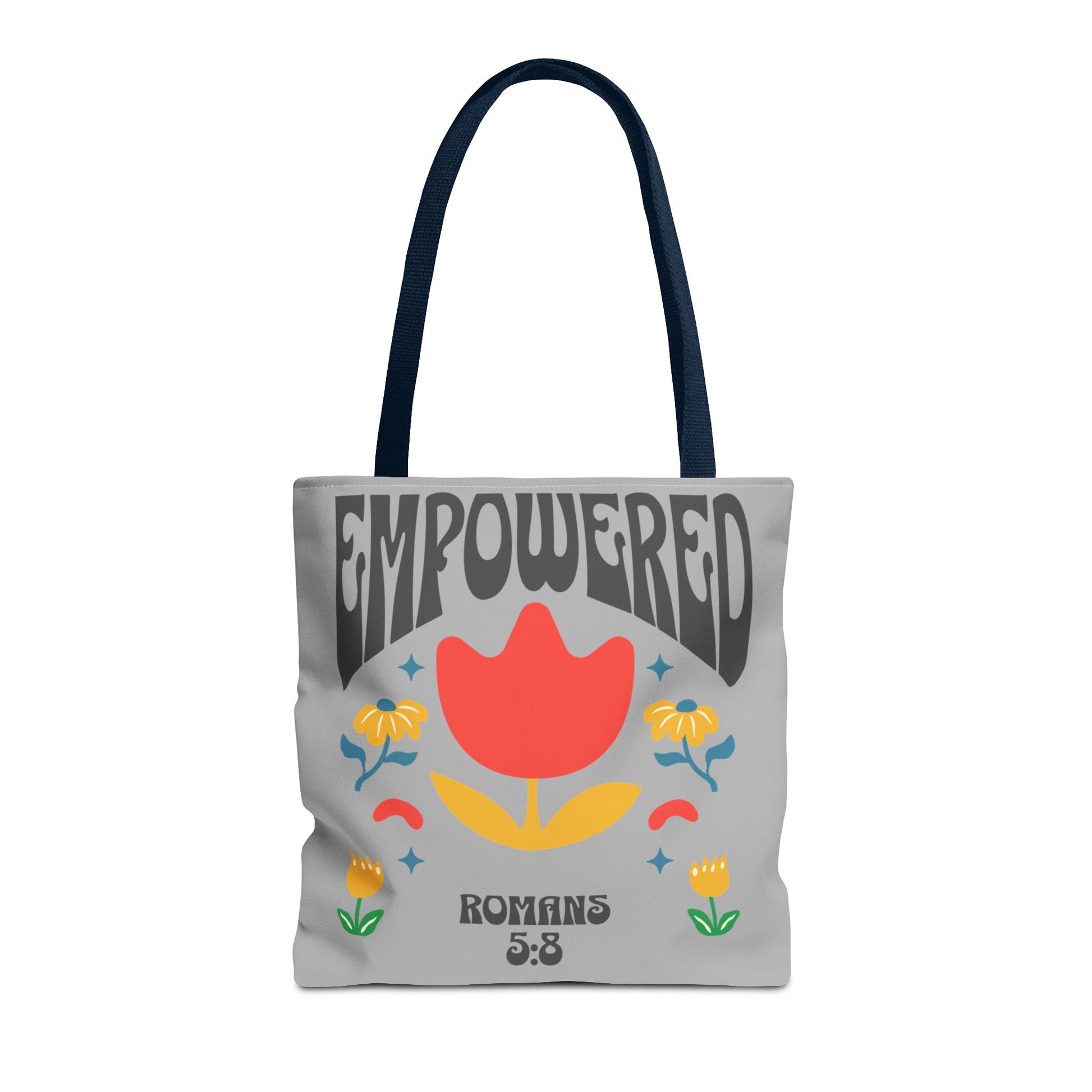 Empowered Floral Tote Bag | Inspirational Canvas Bag for Everyday | Romans 5:8 | Gift for Women, Motivational, Church, Travel