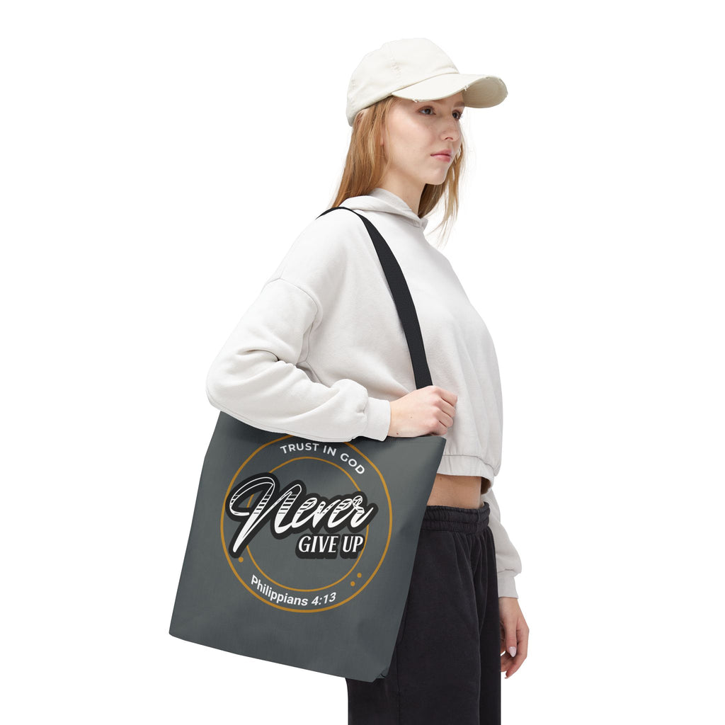 Inspirational Tote Bag, Trust in God, Never Give Up, Bible Verse Bag, Motivational Purse, Christian Gift, Philippians 4:13
