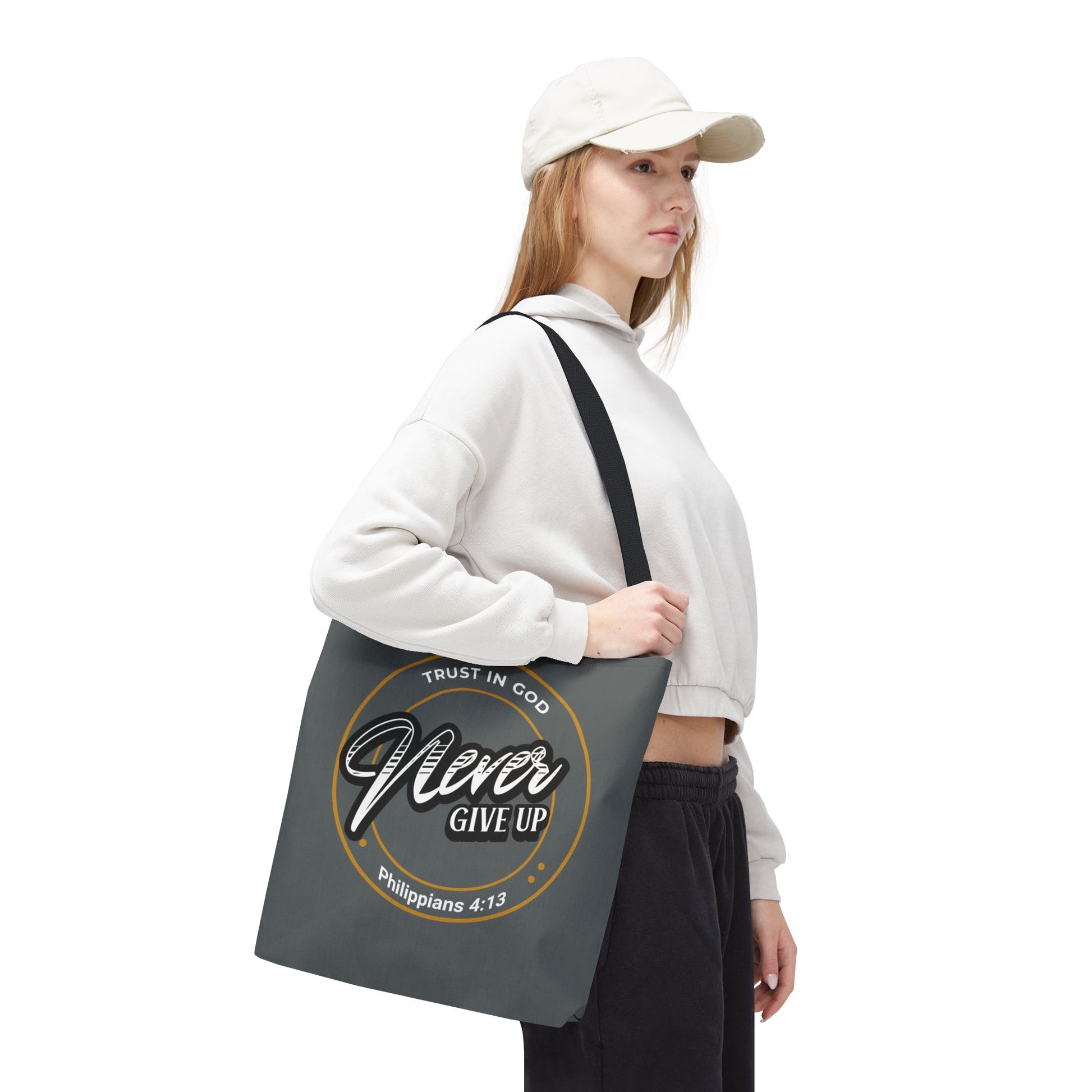 Inspirational Tote Bag, Trust in God, Never Give Up, Bible Verse Bag, Motivational Purse, Christian Gift, Philippians 4:13