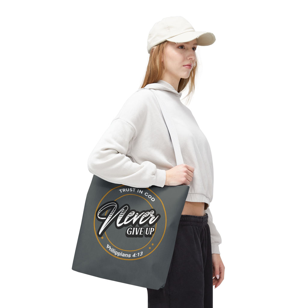 Inspirational Tote Bag, Trust in God, Never Give Up, Bible Verse Bag, Motivational Purse, Christian Gift, Philippians 4:13