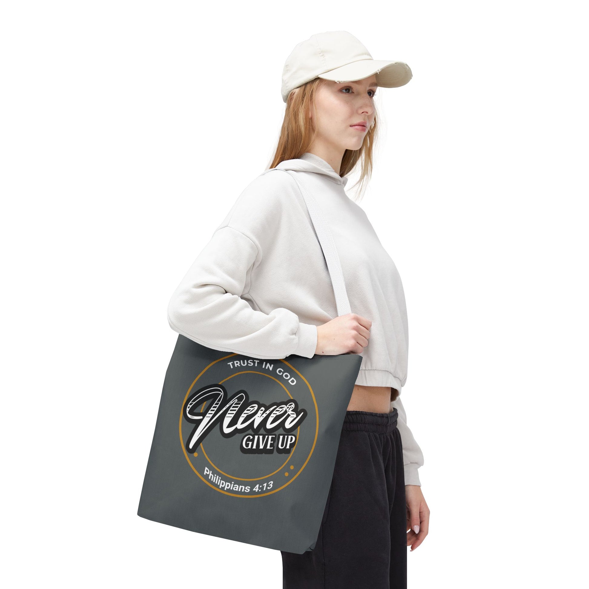 Inspirational Tote Bag, Trust in God, Never Give Up, Bible Verse Bag, Motivational Purse, Christian Gift, Philippians 4:13