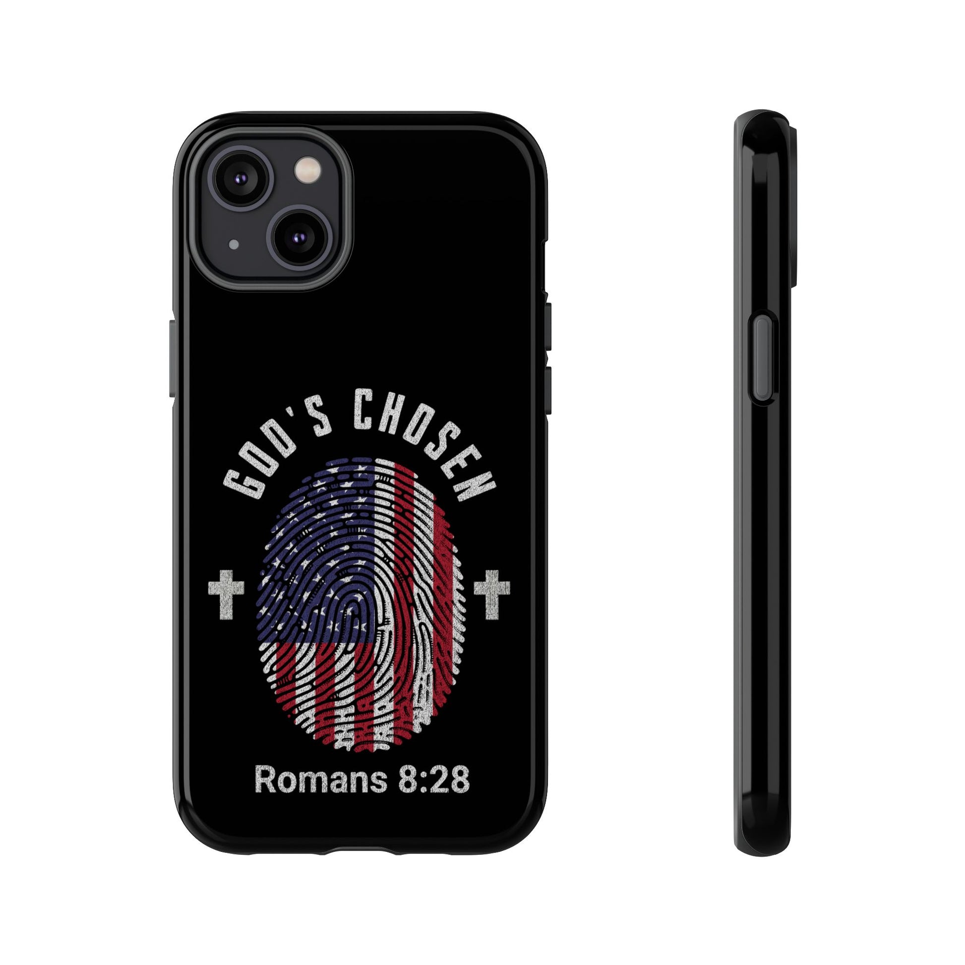 Christian Phone Case, Tough Cases for God’s Chosen, USA Flag Design, Inspirational Gift, Romans 8:28