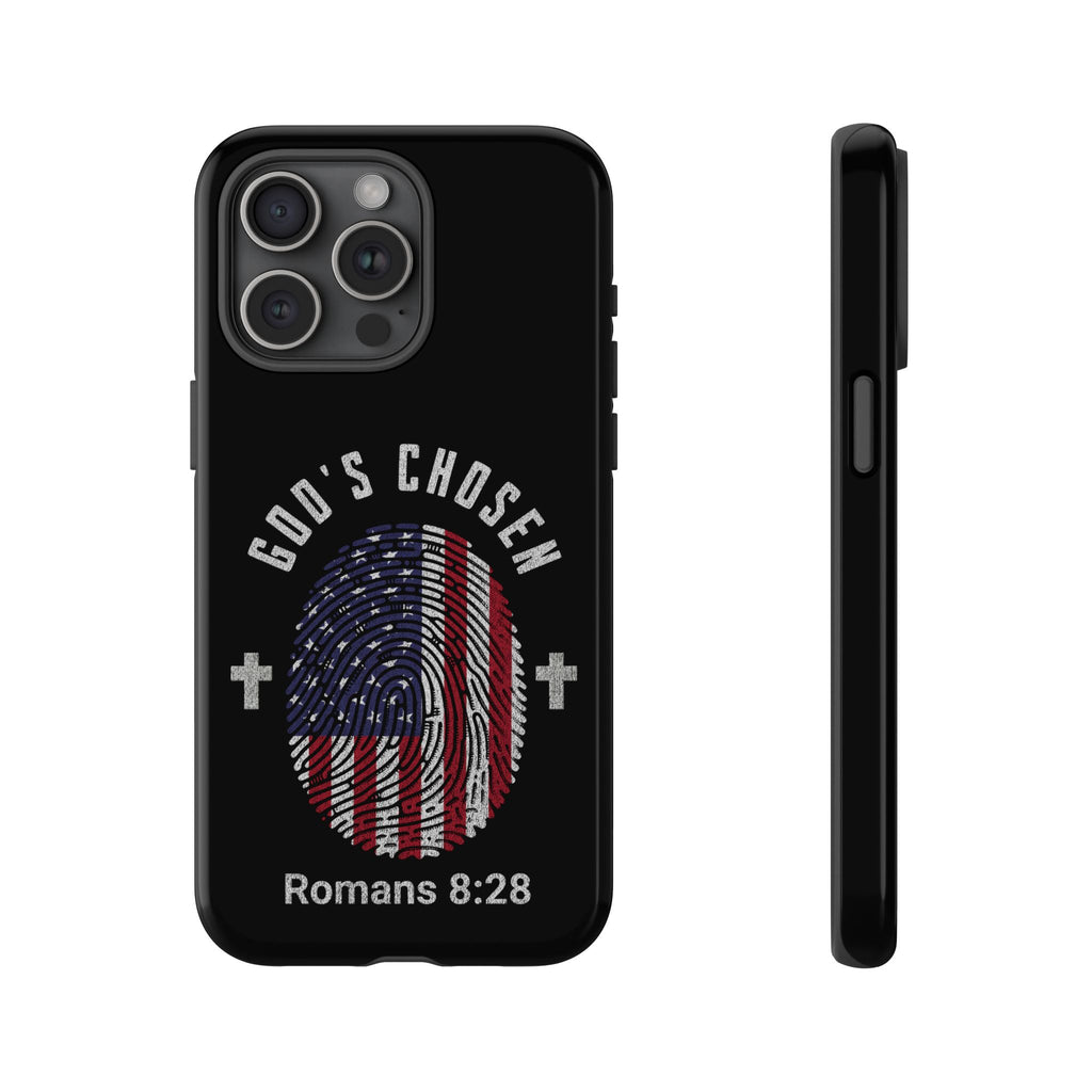 Christian Phone Case, Tough Cases for God’s Chosen, USA Flag Design, Inspirational Gift, Romans 8:28
