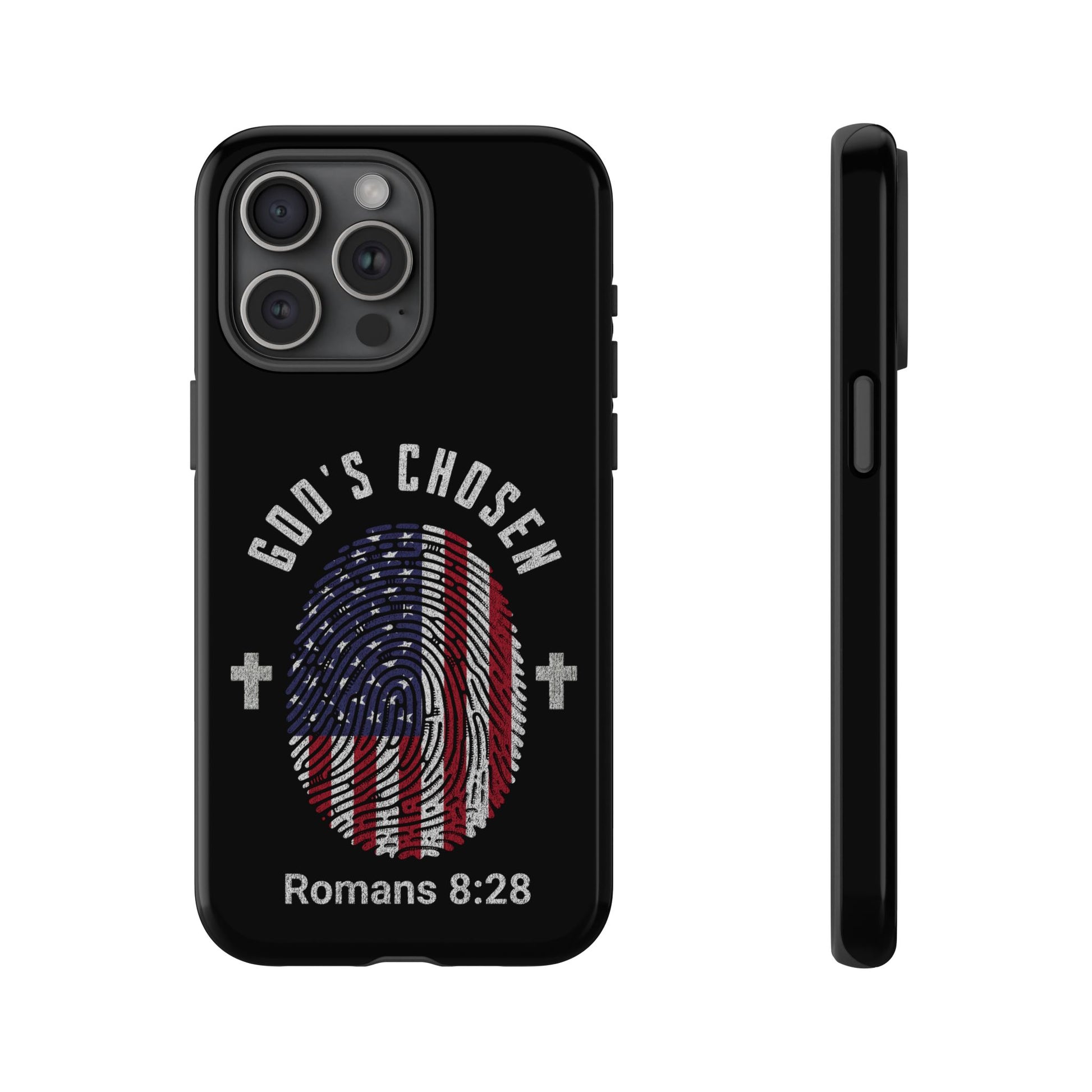 Christian Phone Case, Tough Cases for God’s Chosen, USA Flag Design, Inspirational Gift, Romans 8:28