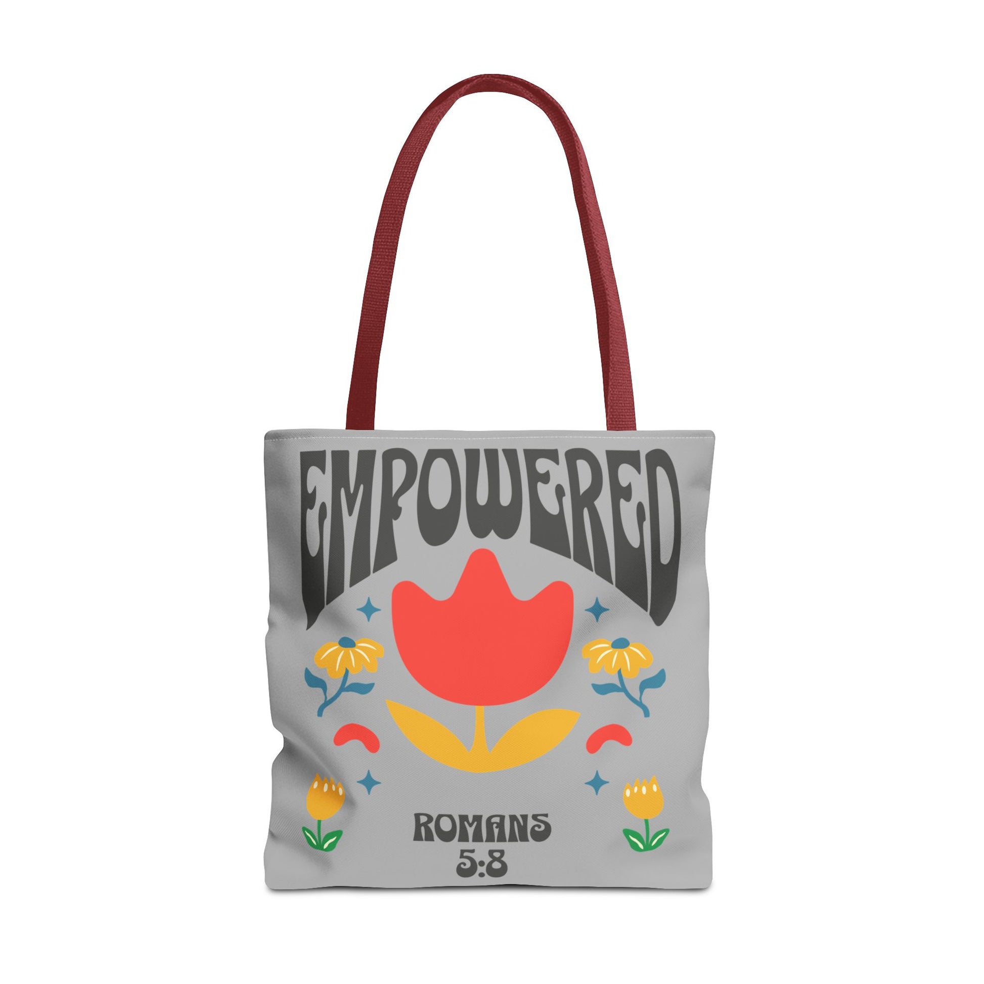 Empowered Floral Tote Bag | Inspirational Canvas Bag for Everyday | Romans 5:8 | Gift for Women, Motivational, Church, Travel