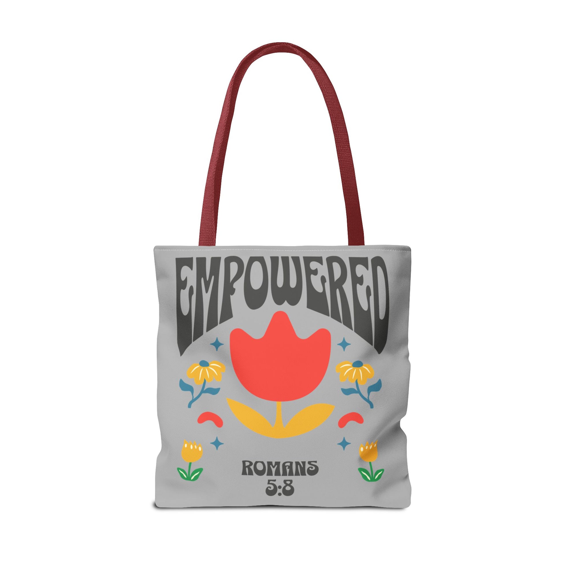 Empowered Floral Tote Bag | Inspirational Canvas Bag for Everyday | Romans 5:8 | Gift for Women, Motivational, Church, Travel