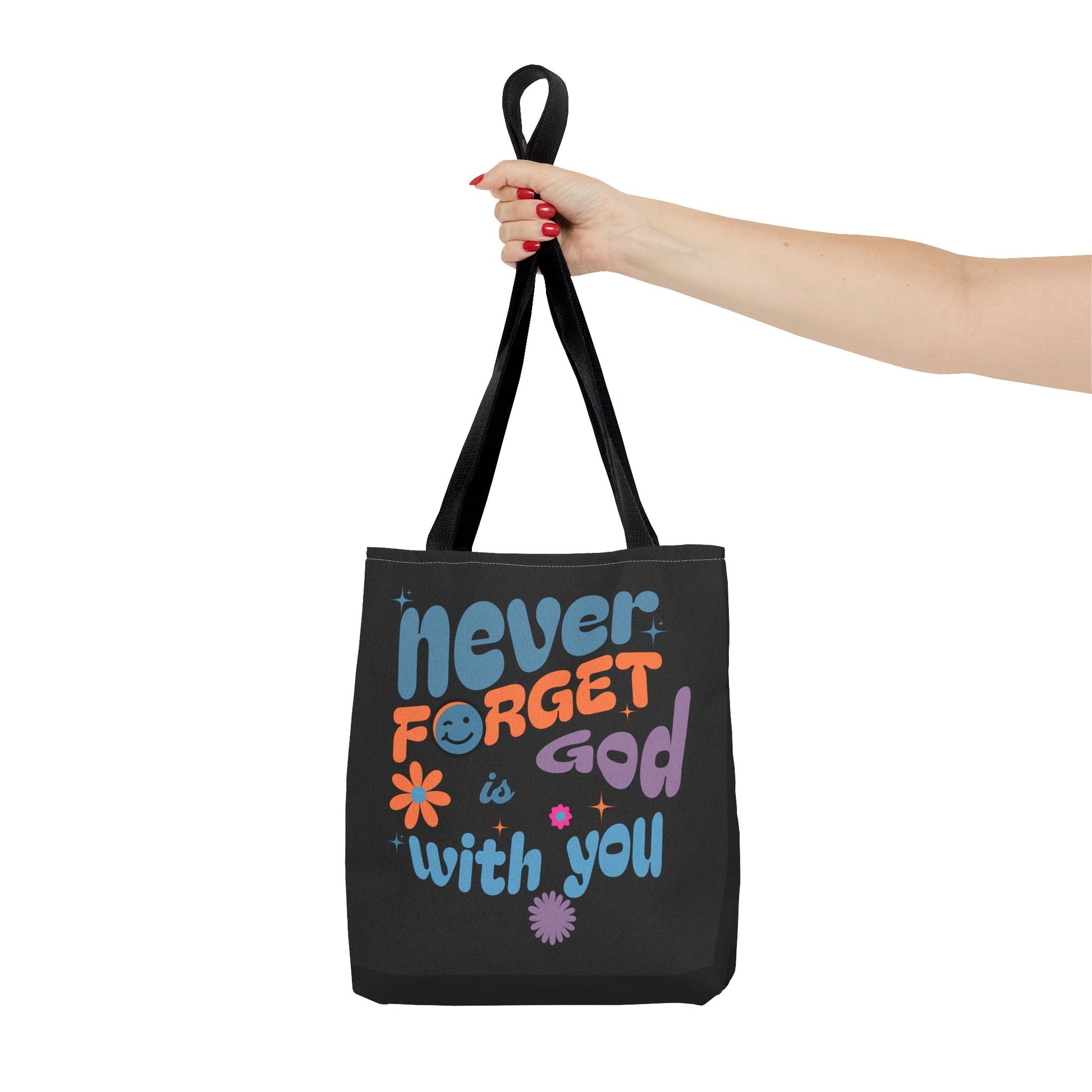 Inspirational Tote Bag - "Never Forget God is with You" - Motivational Gift, Faith-Based, Everyday Use, Shopping Bag, Church Bag, [...]