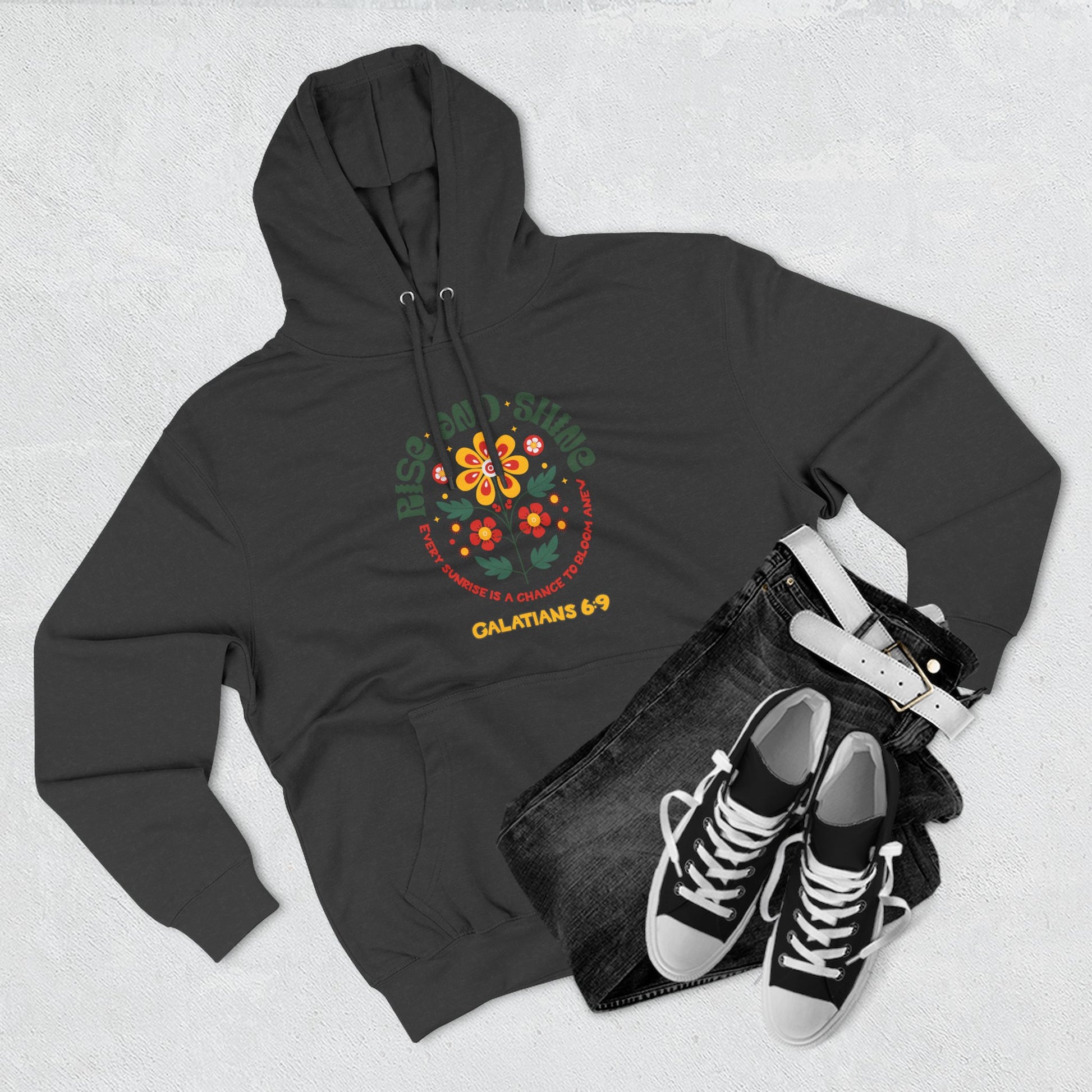 Floral Rise and Shine Hoodie, Cozy Fleece Sweatshirt, Boho Casual Wear, Spring Outfit, Gift for Nature Lovers, Trendy Hooded Sweatshirt