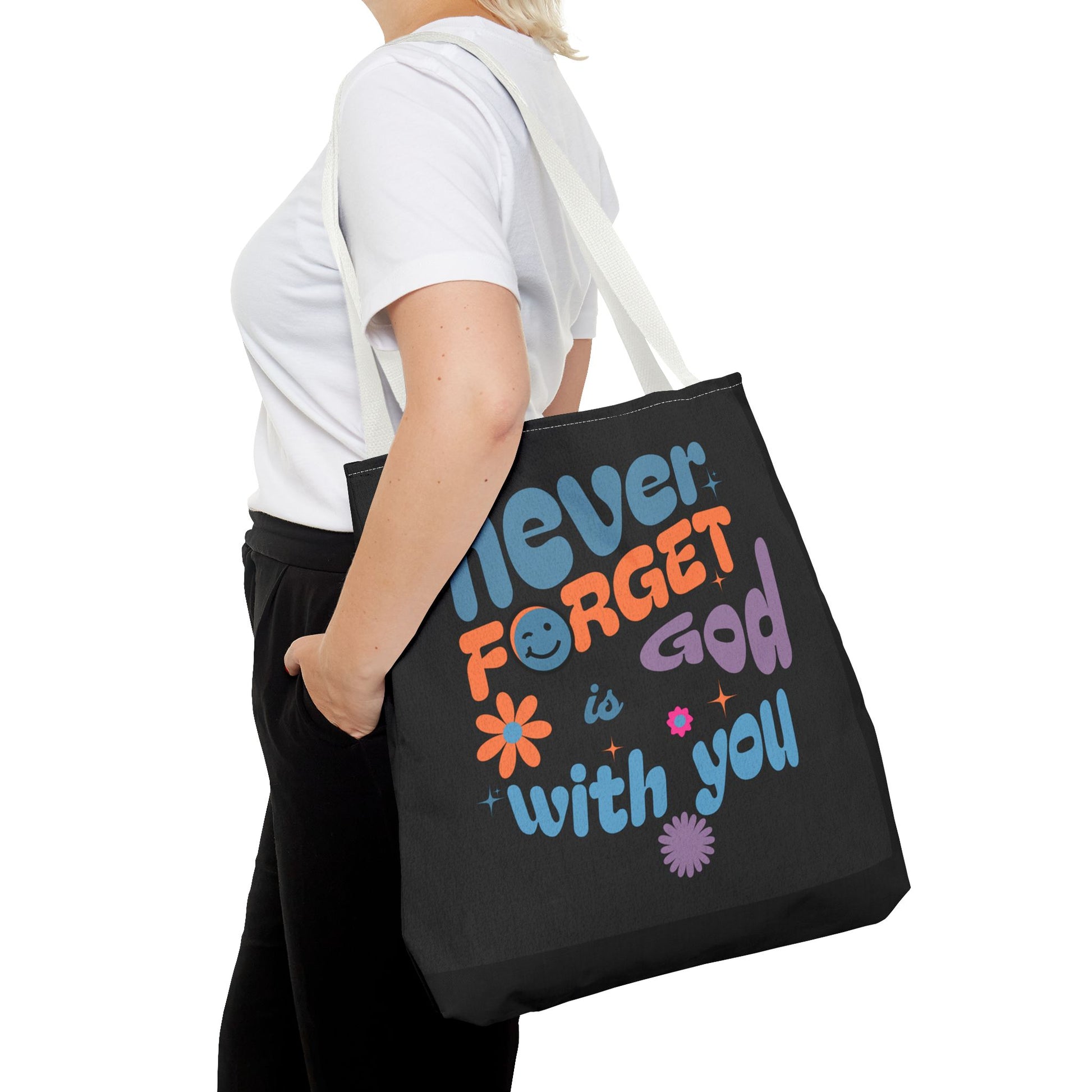 Inspirational Tote Bag - "Never Forget God is with You" - Motivational Gift, Faith-Based, Everyday Use, Shopping Bag, Church Bag, [...]