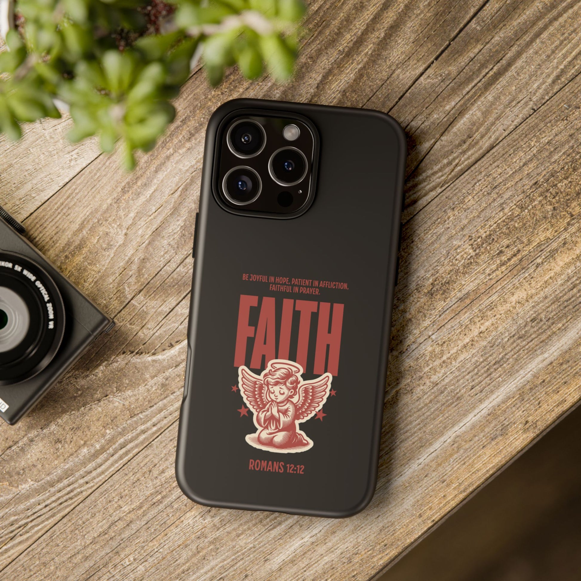 Faith-Inspired Tough Phone Case, Angel Phone Cover, Inspirational Mobile Protector, Christian Gift, Romans 12:12 Decor