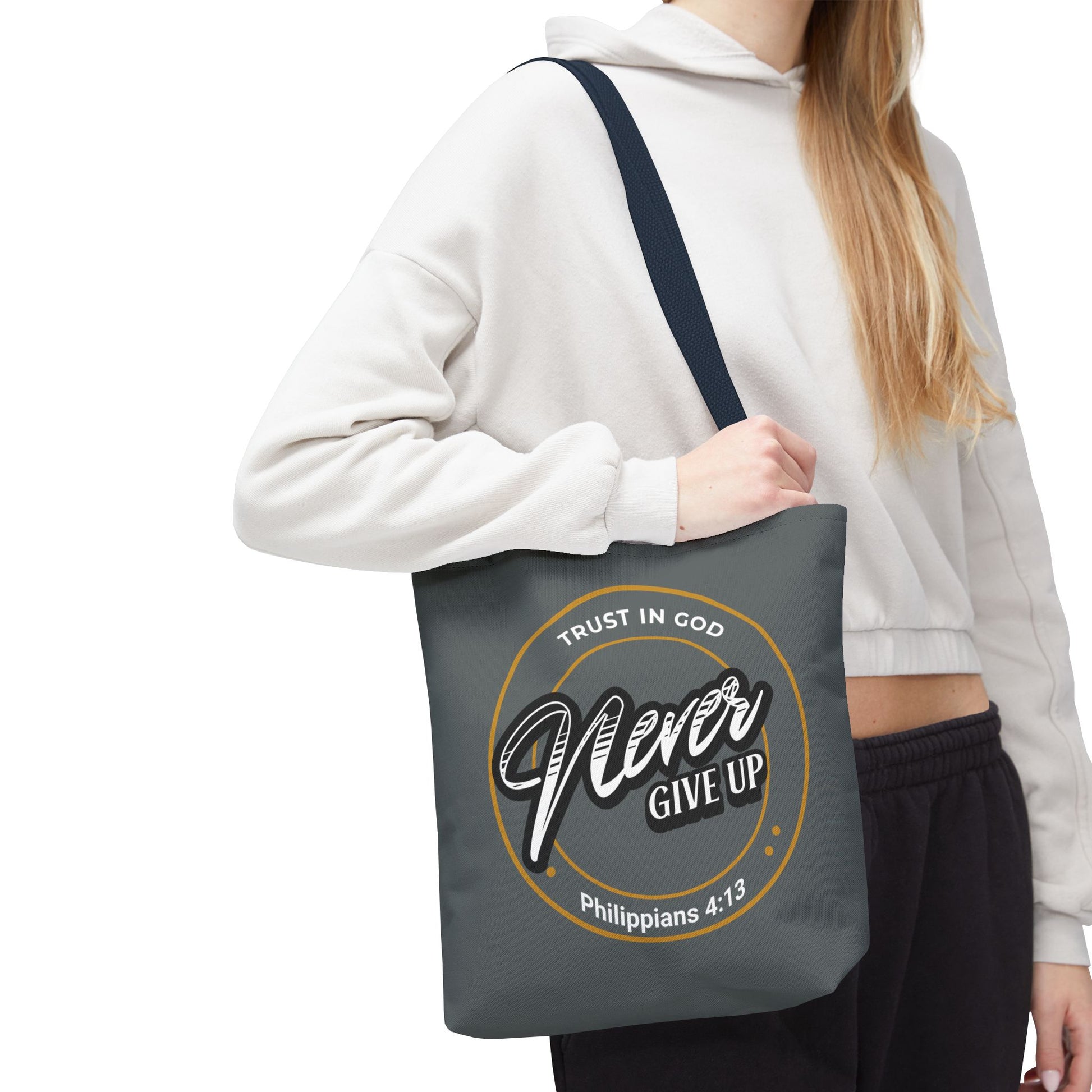 Inspirational Tote Bag, Trust in God, Never Give Up, Bible Verse Bag, Motivational Purse, Christian Gift, Philippians 4:13