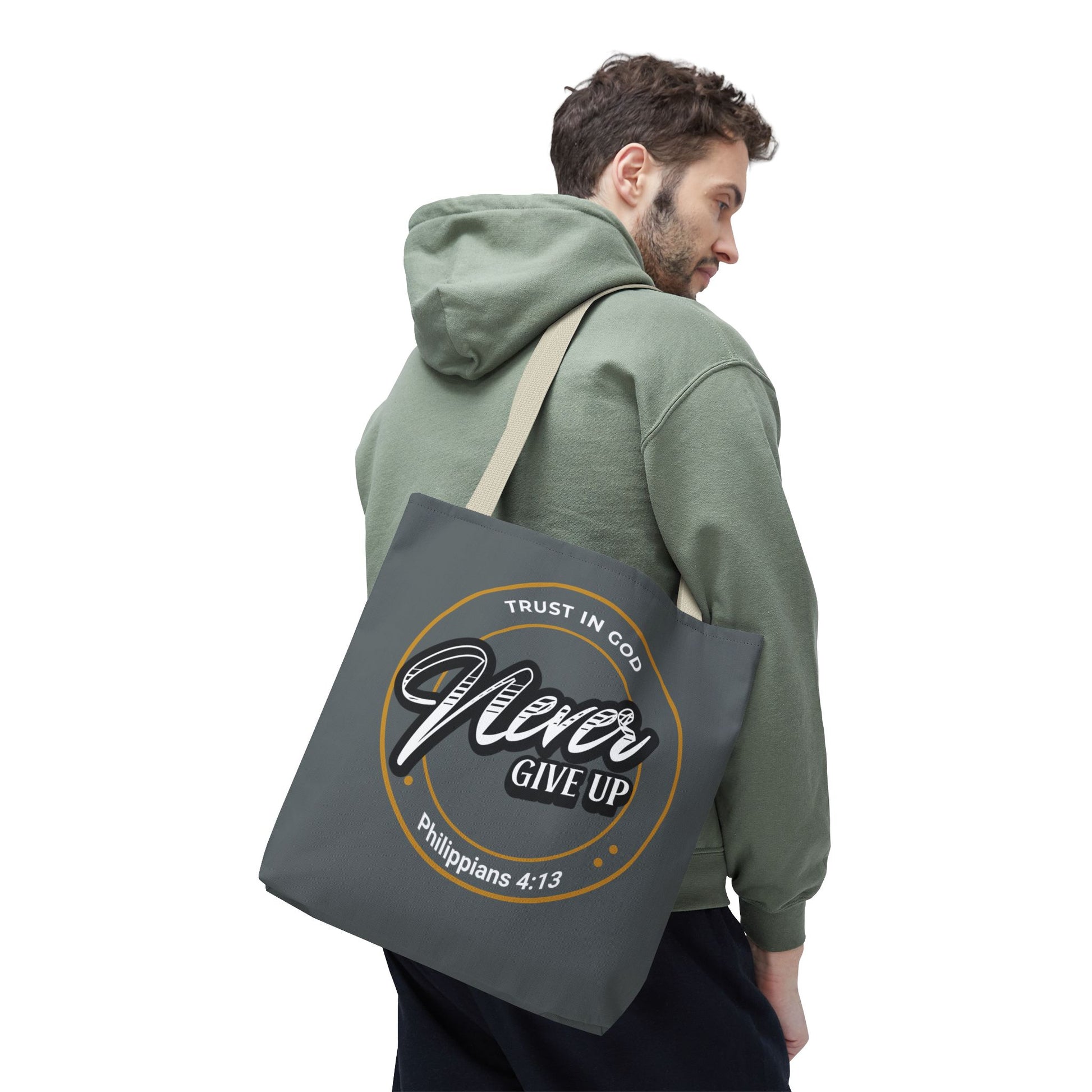 Inspirational Tote Bag, Trust in God, Never Give Up, Bible Verse Bag, Motivational Purse, Christian Gift, Philippians 4:13