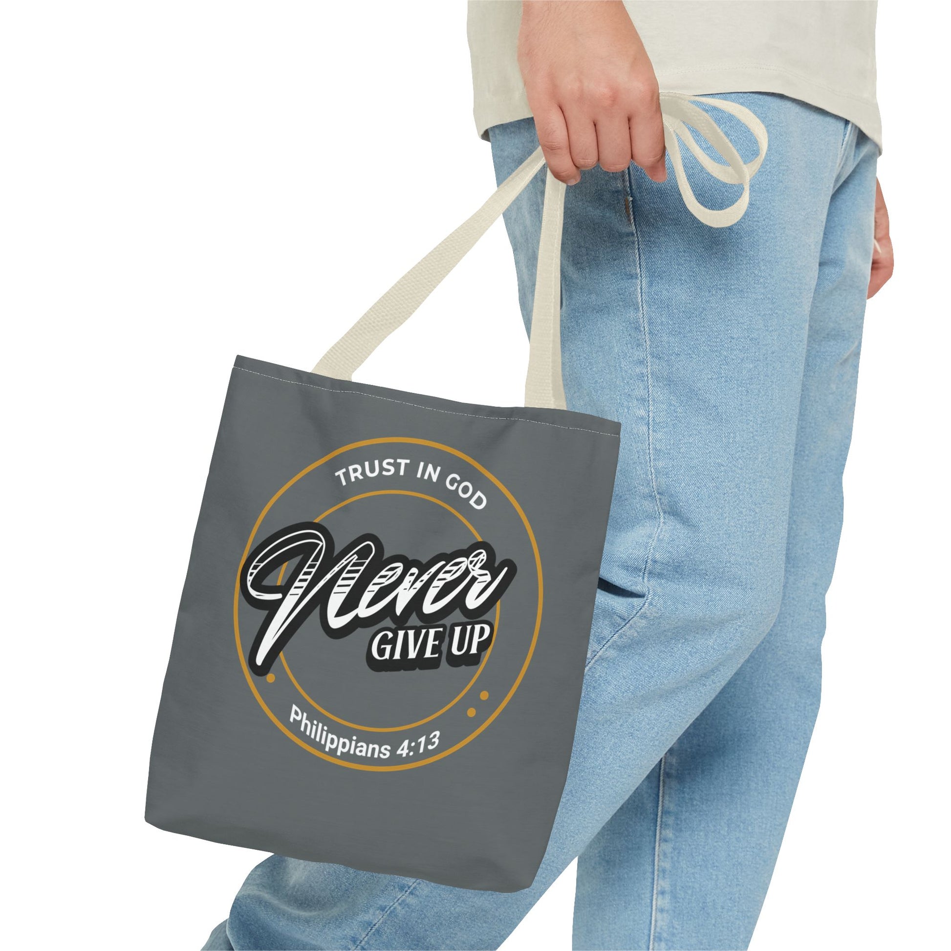 Inspirational Tote Bag, Trust in God, Never Give Up, Bible Verse Bag, Motivational Purse, Christian Gift, Philippians 4:13