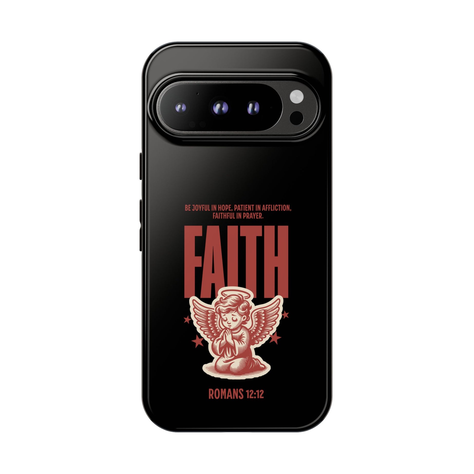 Faith-Inspired Tough Phone Case, Angel Phone Cover, Inspirational Mobile Protector, Christian Gift, Romans 12:12 Decor