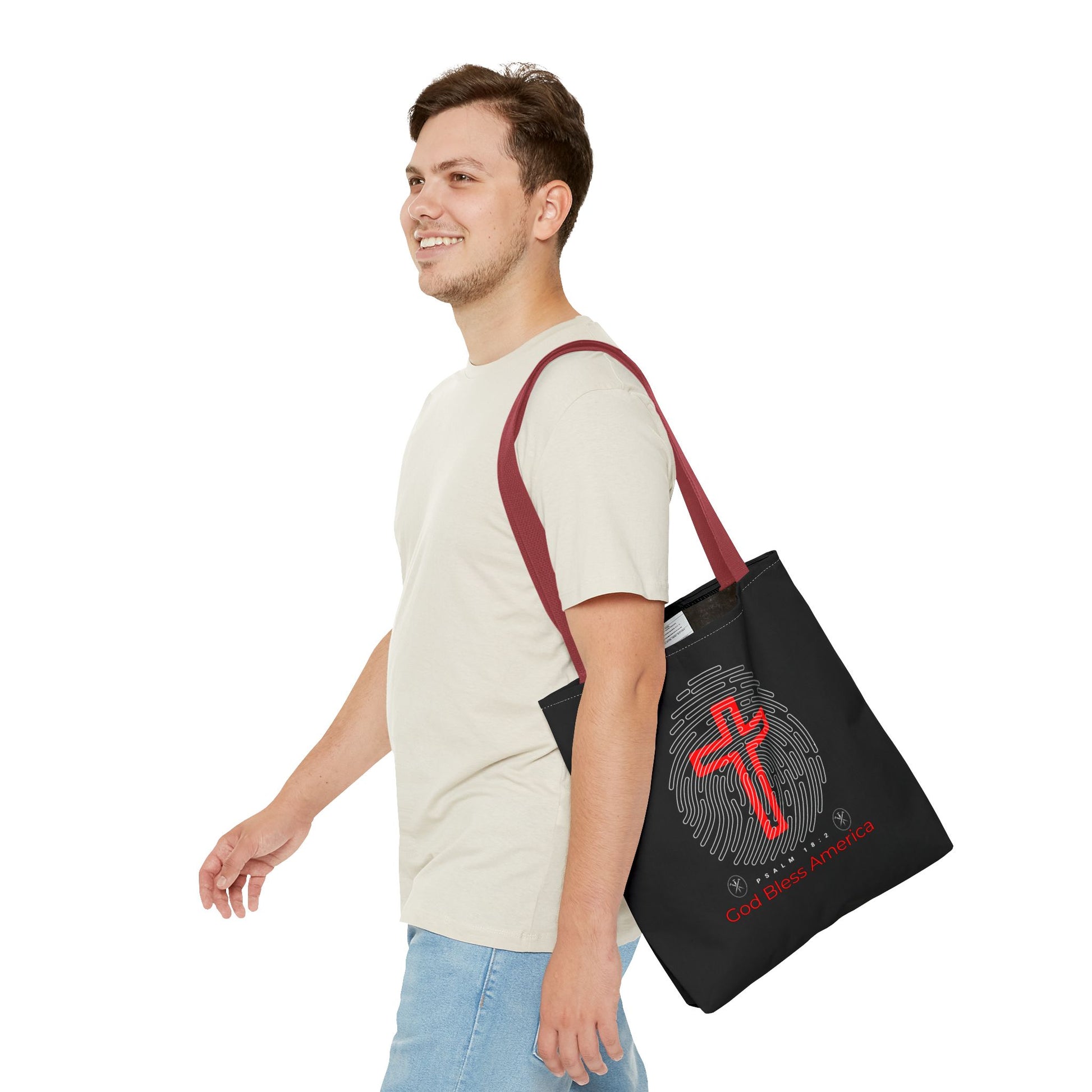 Faith-Inspired Tote Bag, Cross Design, God Bless America, Christian Gift, Spiritual Tote, Everyday Use, Religious Shopper