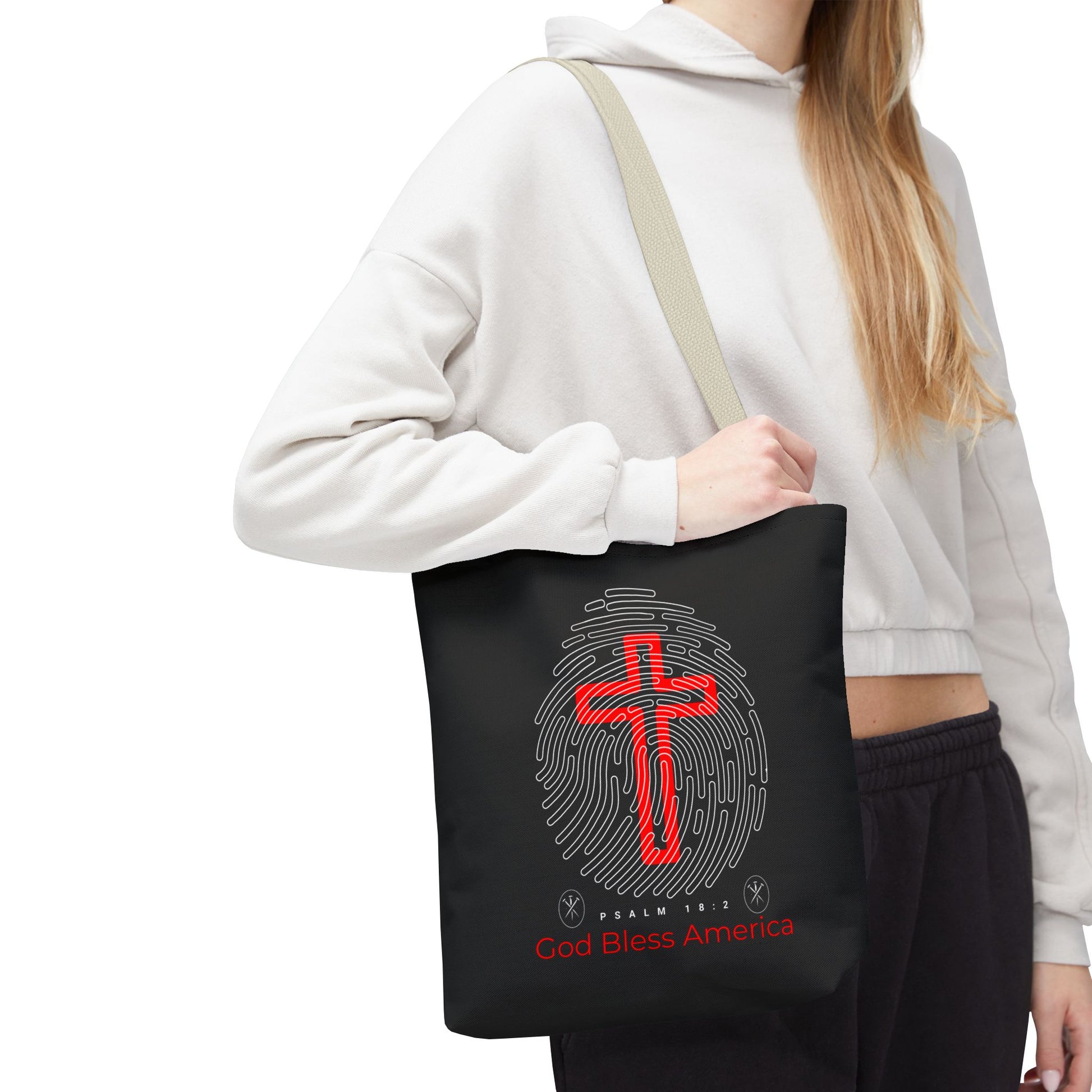 Faith-Inspired Tote Bag, Cross Design, God Bless America, Christian Gift, Spiritual Tote, Everyday Use, Religious Shopper