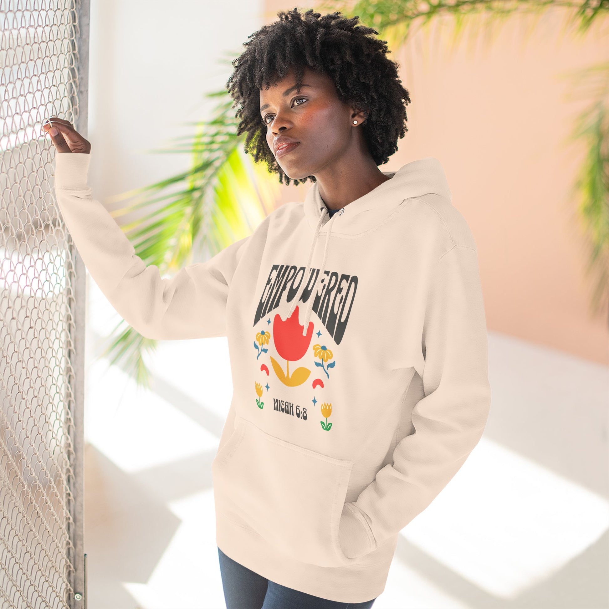 Empowered Flower Graphic Hoodie, Inspirational Fleece Sweatshirt for Women, Cozy Gift for Mother's Day, Self-Care Apparel, Positive Vibes