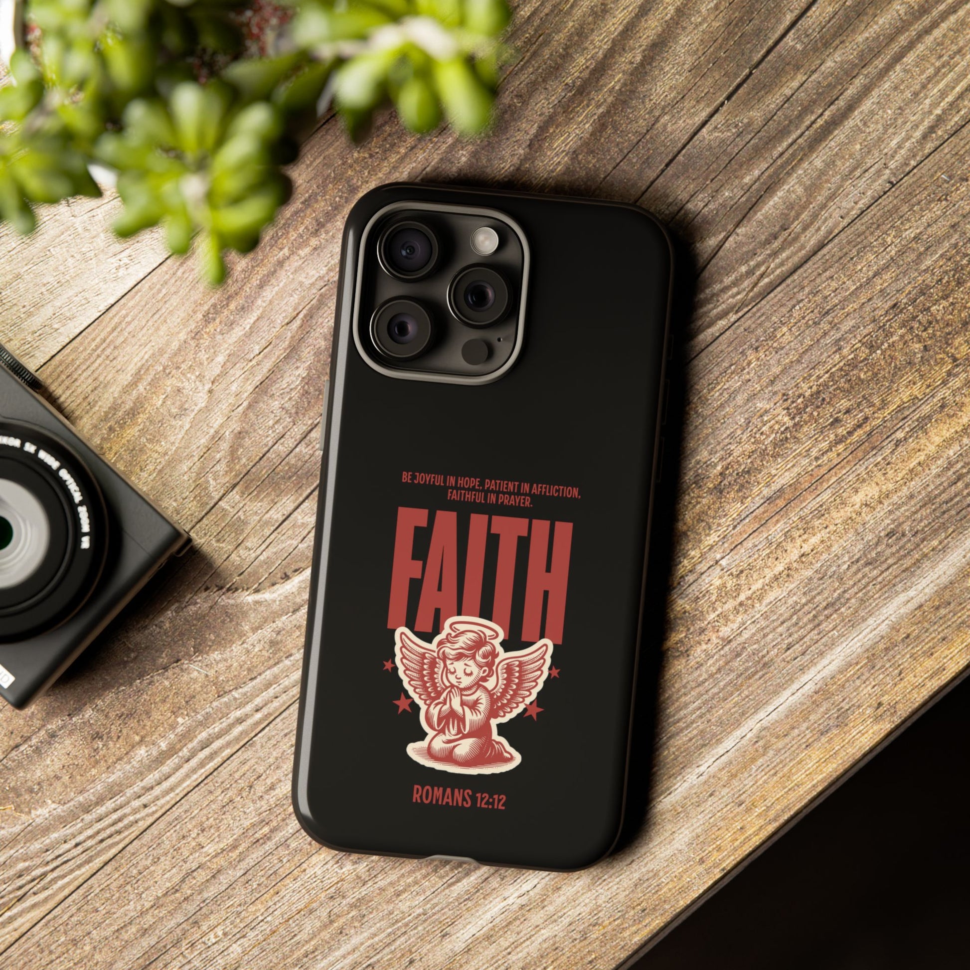 Faith-Inspired Tough Phone Case, Angel Phone Cover, Inspirational Mobile Protector, Christian Gift, Romans 12:12 Decor