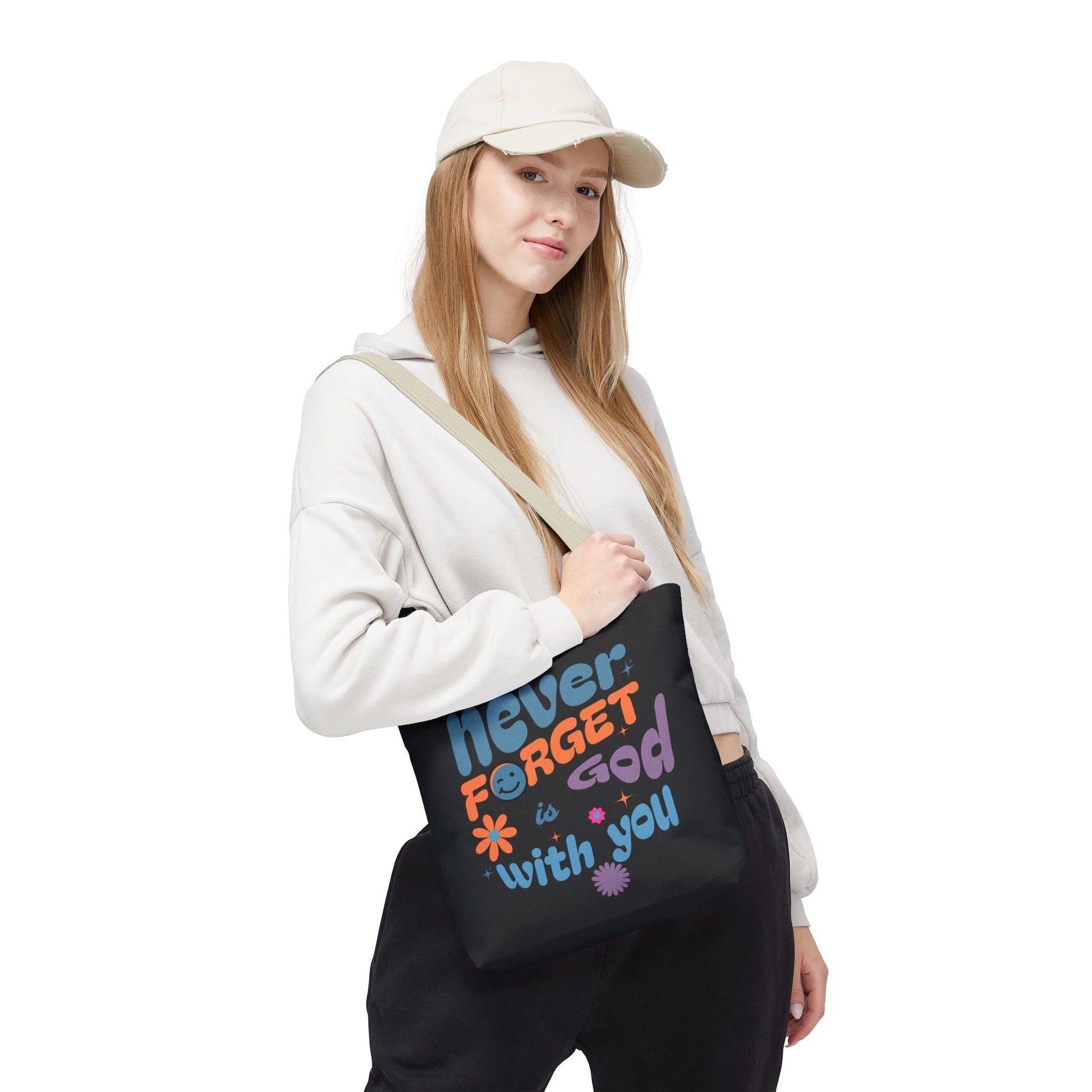 Inspirational Tote Bag - "Never Forget God is with You" - Motivational Gift, Faith-Based, Everyday Use, Shopping Bag, Church Bag, [...]