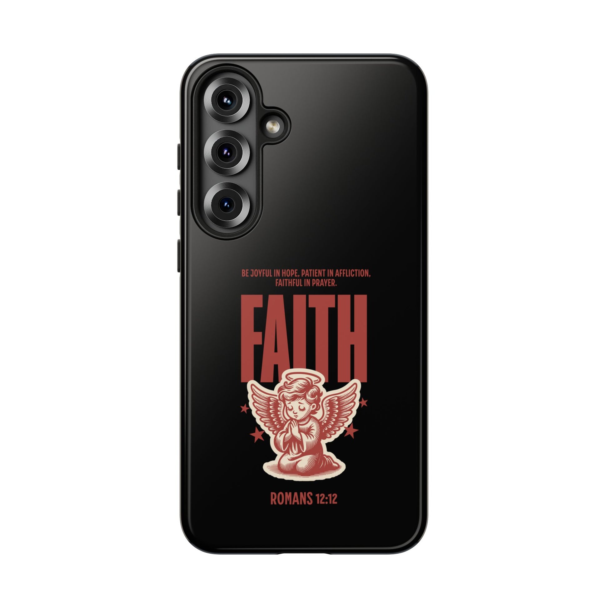 Faith-Inspired Tough Phone Case, Angel Phone Cover, Inspirational Mobile Protector, Christian Gift, Romans 12:12 Decor