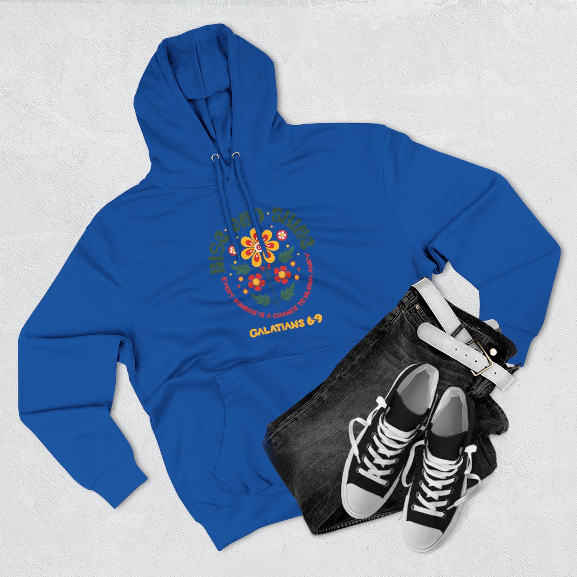 Floral Rise and Shine Hoodie, Cozy Fleece Sweatshirt, Boho Casual Wear, Spring Outfit, Gift for Nature Lovers, Trendy Hooded Sweatshirt
