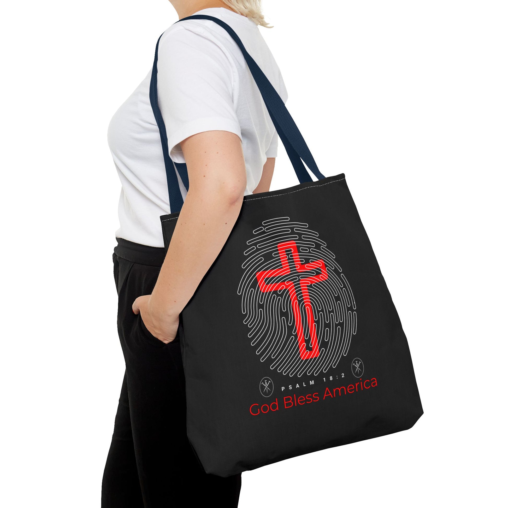 Faith-Inspired Tote Bag, Cross Design, God Bless America, Christian Gift, Spiritual Tote, Everyday Use, Religious Shopper