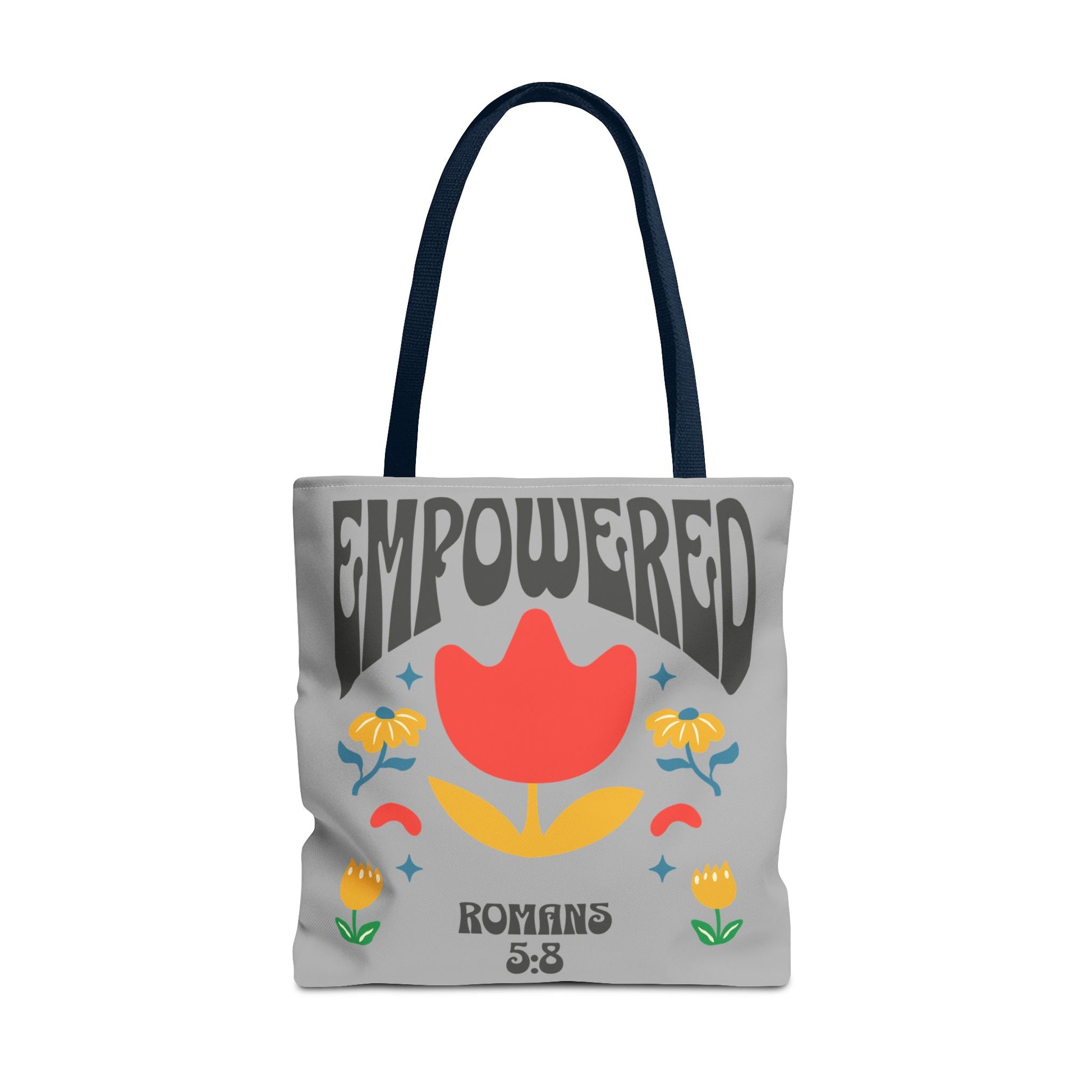 Empowered Floral Tote Bag | Inspirational Canvas Bag for Everyday | Romans 5:8 | Gift for Women, Motivational, Church, Travel