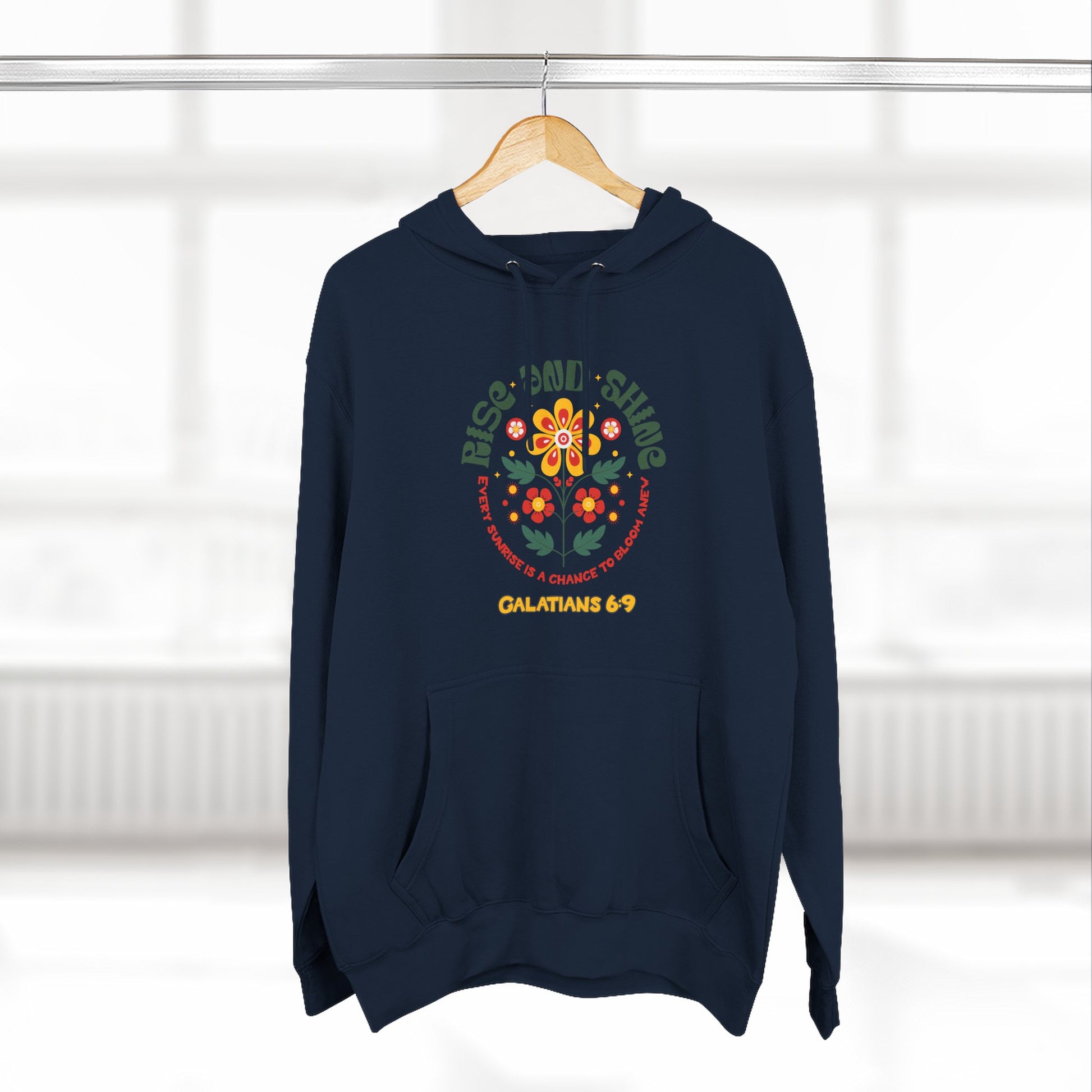 Floral Rise and Shine Hoodie, Cozy Fleece Sweatshirt, Boho Casual Wear, Spring Outfit, Gift for Nature Lovers, Trendy Hooded Sweatshirt