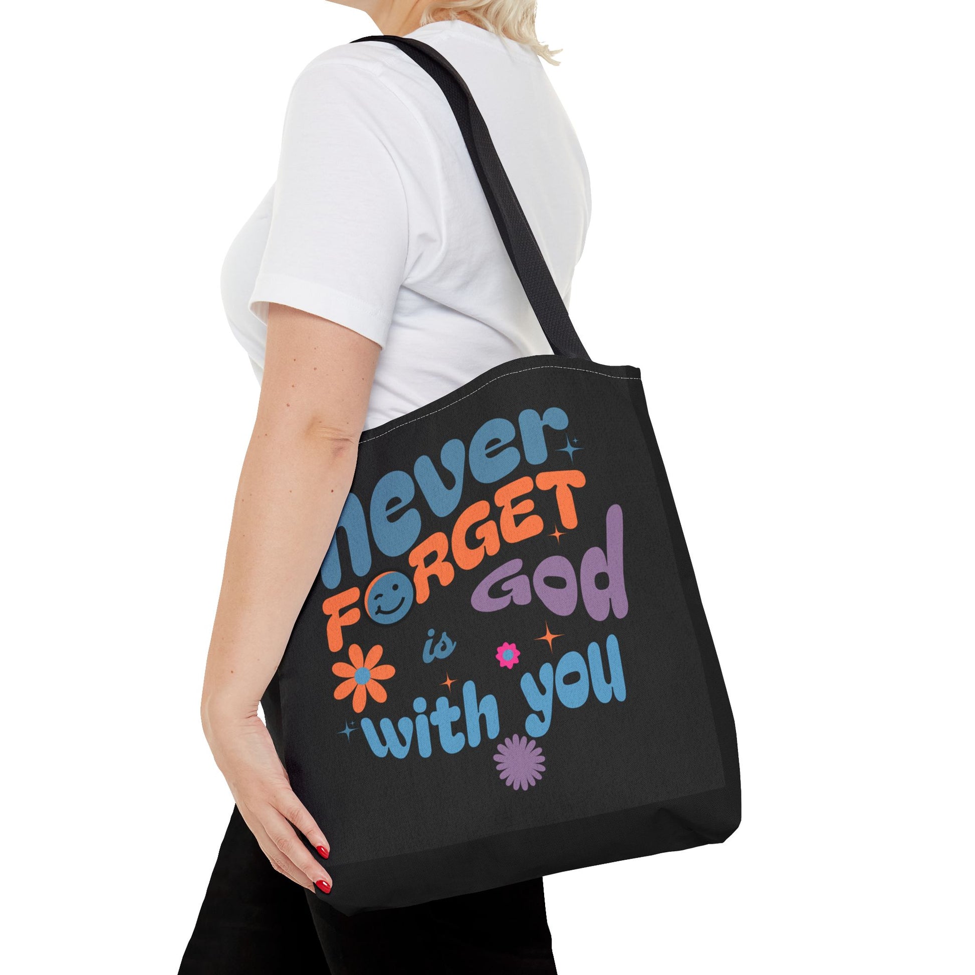 Inspirational Tote Bag - "Never Forget God is with You" - Motivational Gift, Faith-Based, Everyday Use, Shopping Bag, Church Bag, [...]