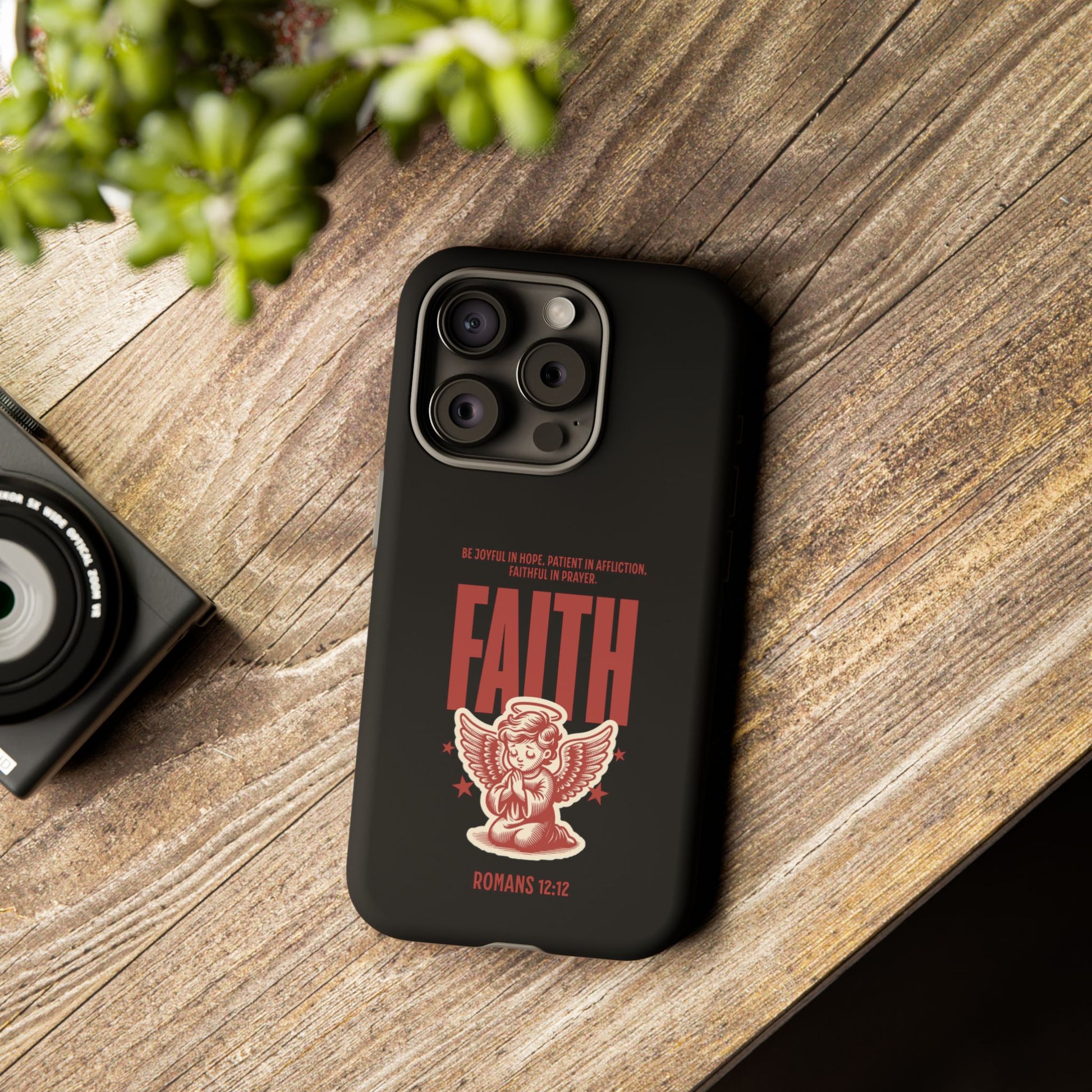 Faith-Inspired Tough Phone Case, Angel Phone Cover, Inspirational Mobile Protector, Christian Gift, Romans 12:12 Decor