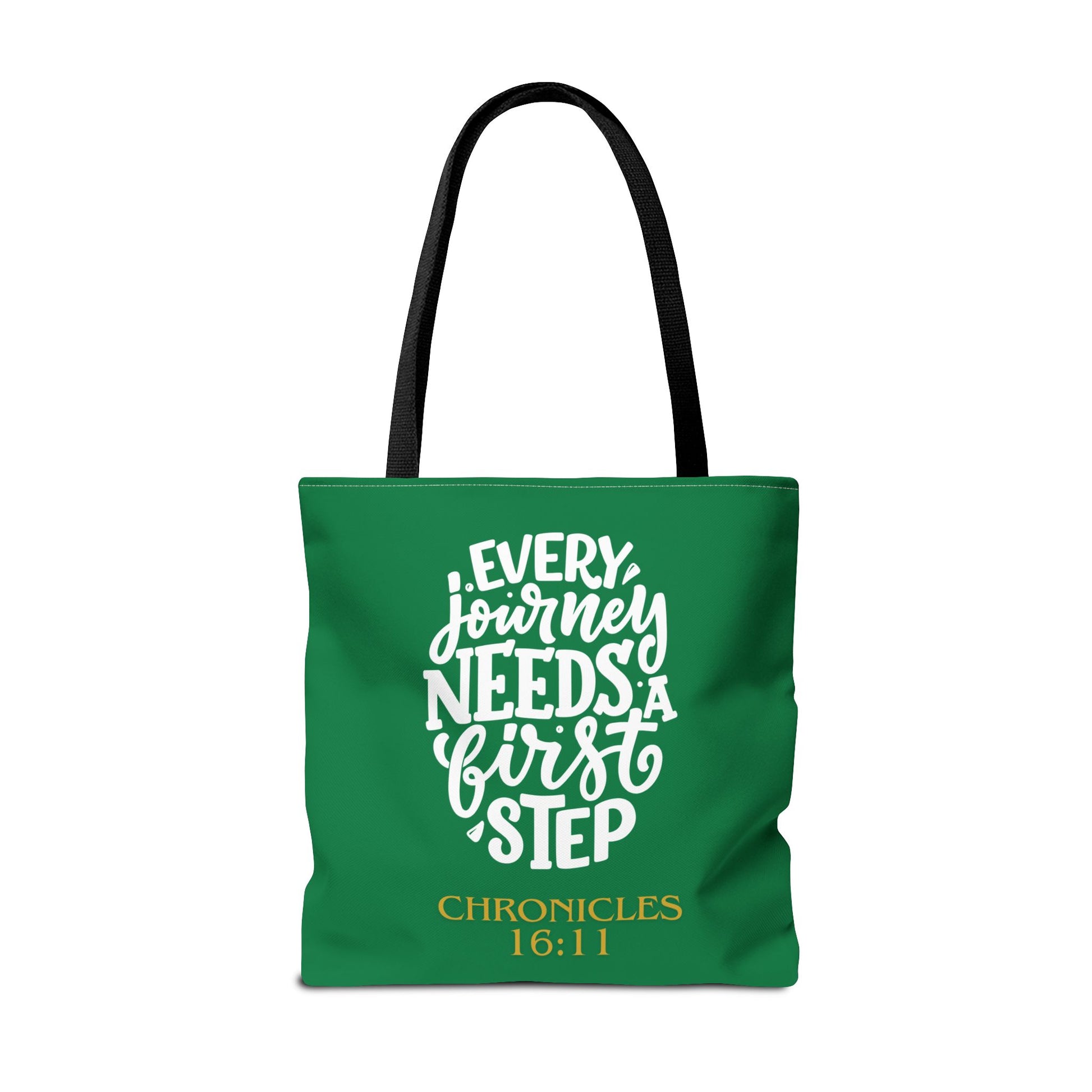 Inspirational Tote Bag - Every Journey Needs a First Step, Motivational Gift, Bible Verse, Green Tote, Everyday Use
