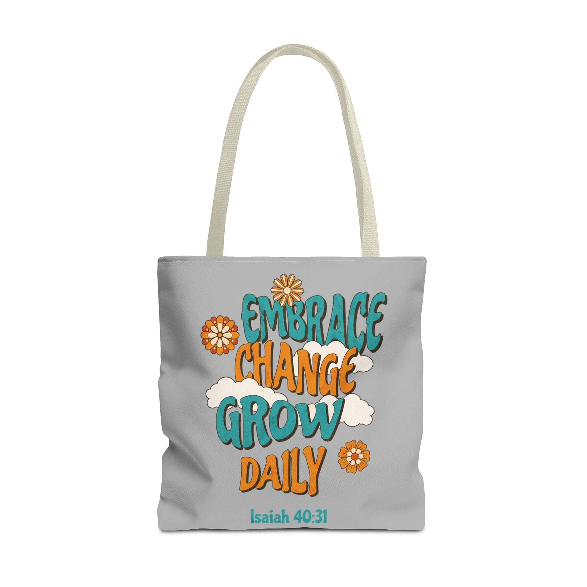 Inspirational Tote Bag, Motivational Bag, Embrace Change Gift, Daily Growth Tote, Christian Quotes Accessory