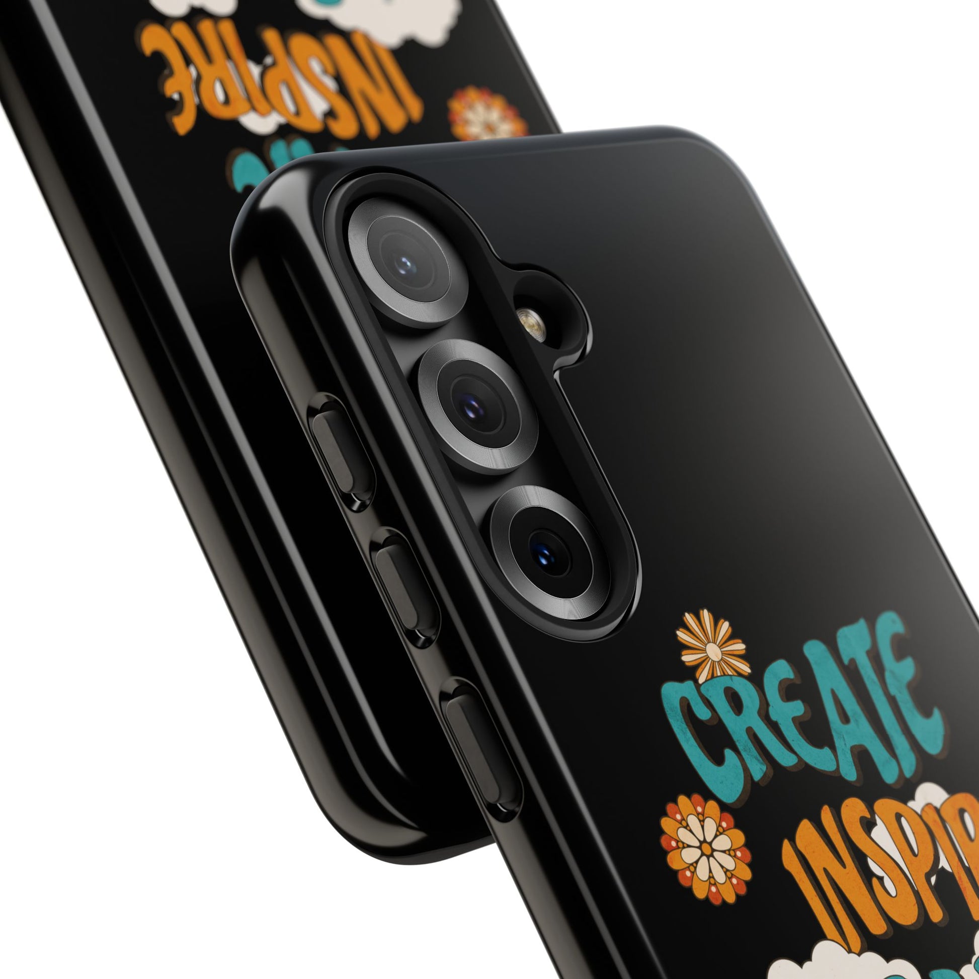 Bold Inspirational Phone Case, Create Inspire Lead Case, Gift for Creatives, Motivational Accessory, Flower Design, Custom Phone Cover