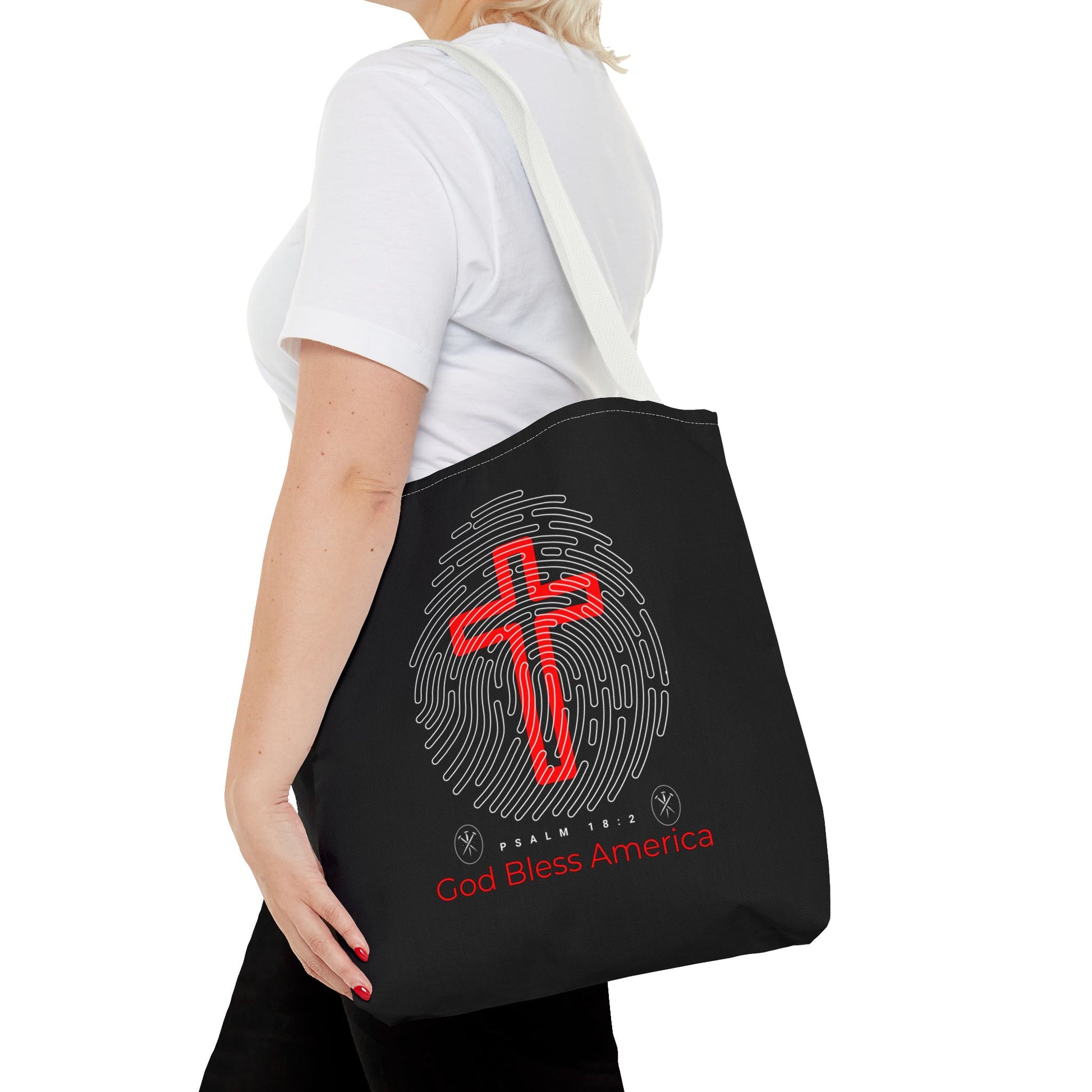 Faith-Inspired Tote Bag, Cross Design, God Bless America, Christian Gift, Spiritual Tote, Everyday Use, Religious Shopper