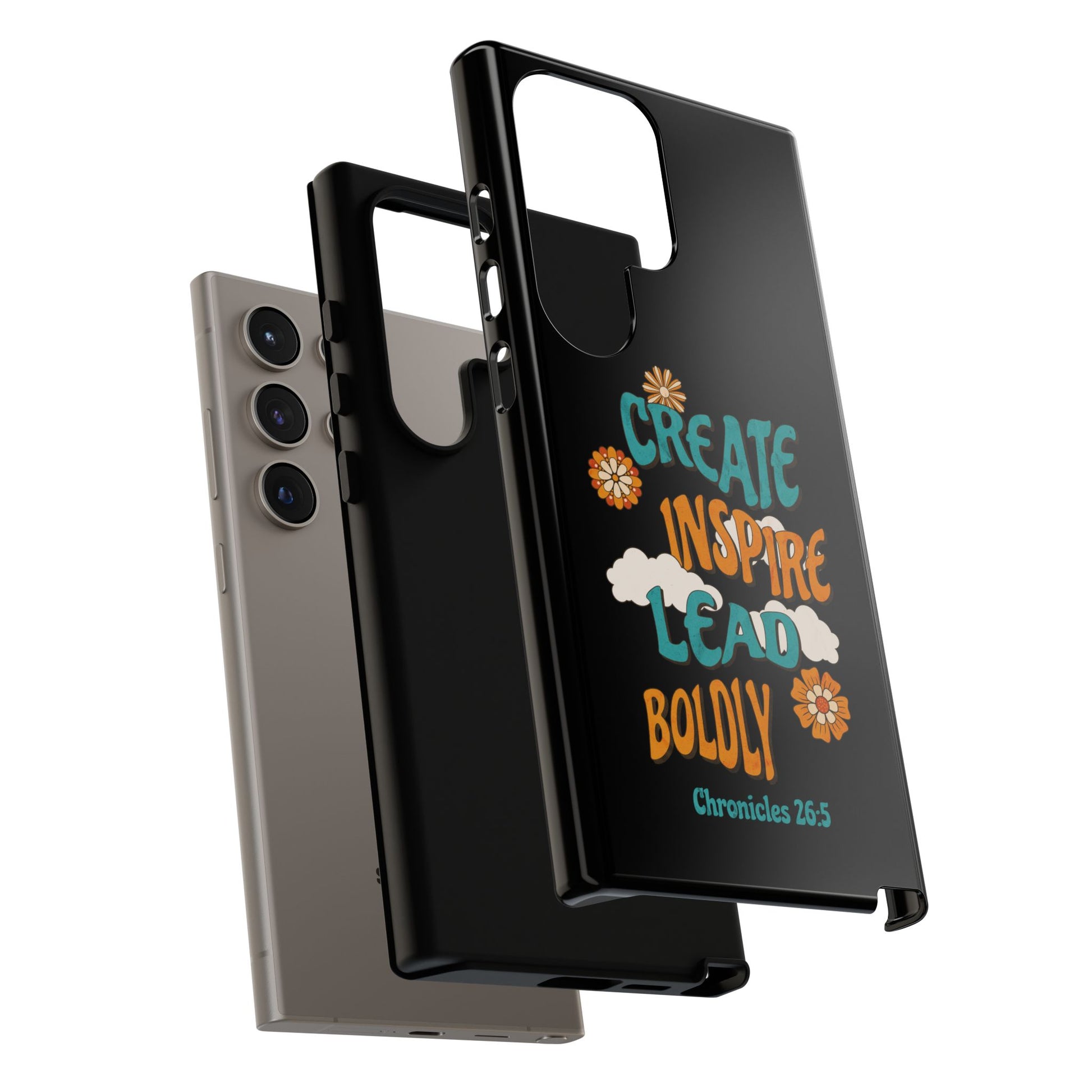 Bold Inspirational Phone Case, Create Inspire Lead Case, Gift for Creatives, Motivational Accessory, Flower Design, Custom Phone Cover