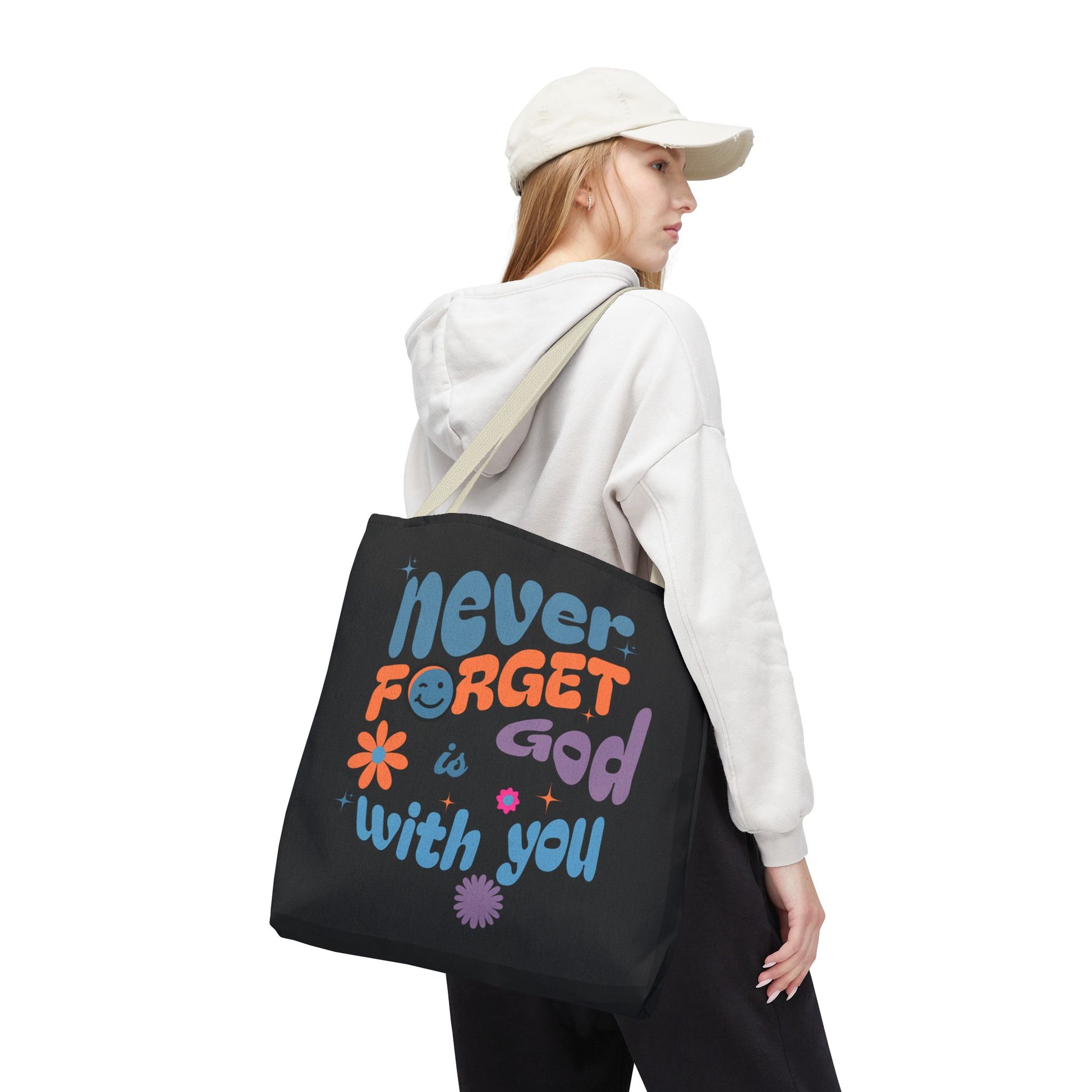 Inspirational Tote Bag - "Never Forget God is with You" - Motivational Gift, Faith-Based, Everyday Use, Shopping Bag, Church Bag, [...]