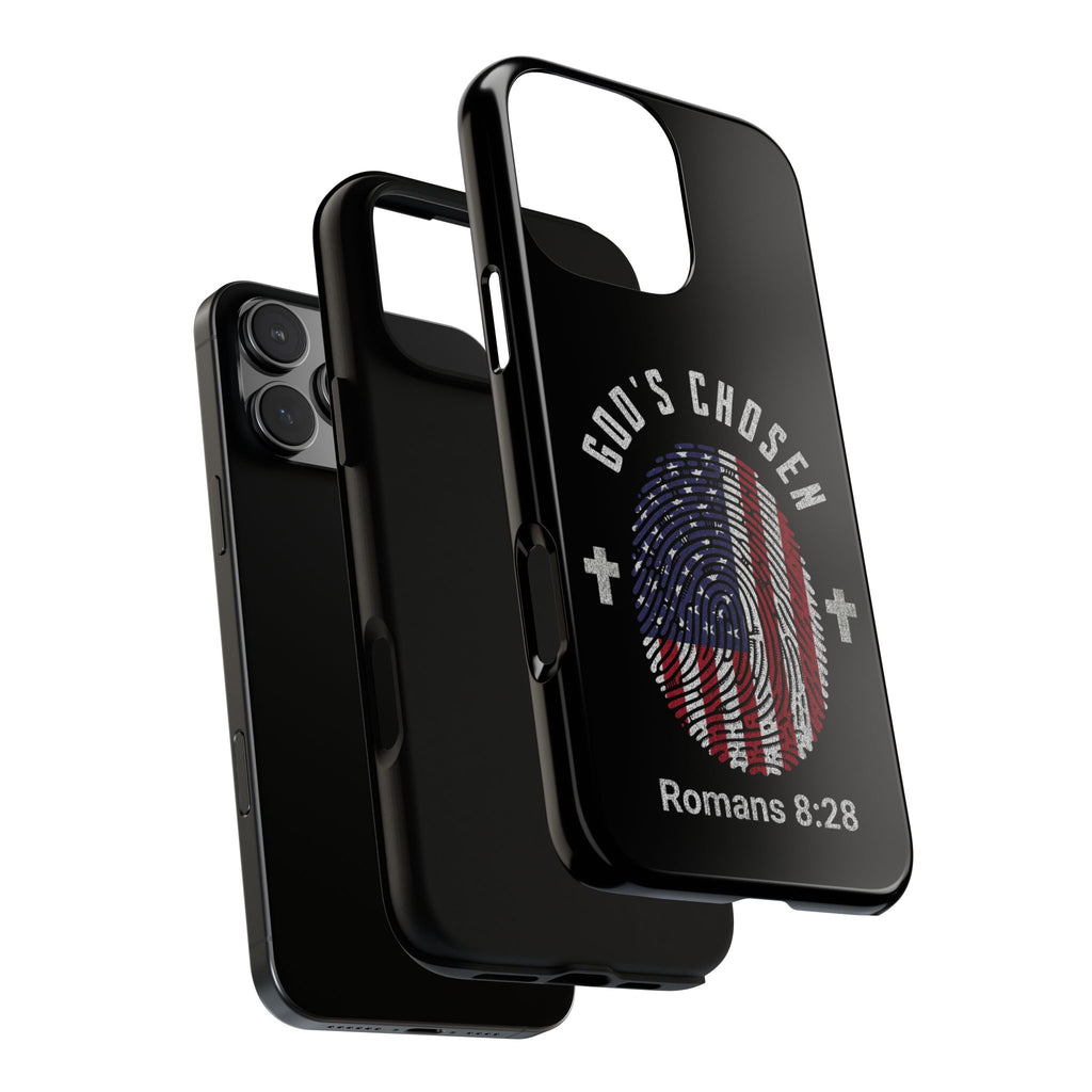 Christian Phone Case, Tough Cases for God’s Chosen, USA Flag Design, Inspirational Gift, Romans 8:28