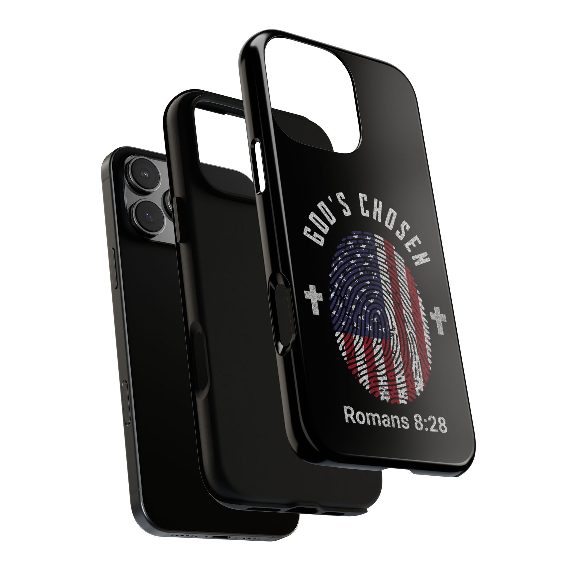 Christian Phone Case, Tough Cases for God’s Chosen, USA Flag Design, Inspirational Gift, Romans 8:28