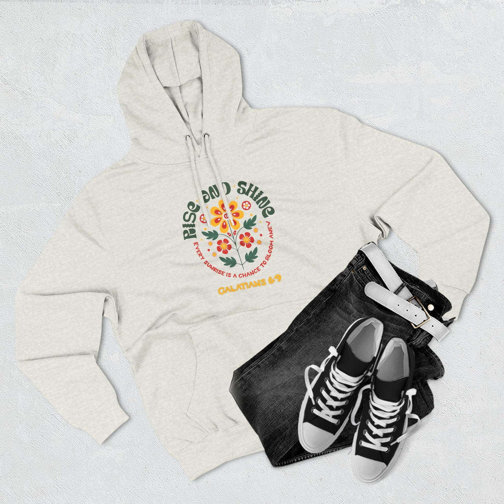 Floral Rise and Shine Hoodie, Cozy Fleece Sweatshirt, Boho Casual Wear, Spring Outfit, Gift for Nature Lovers, Trendy Hooded Sweatshirt