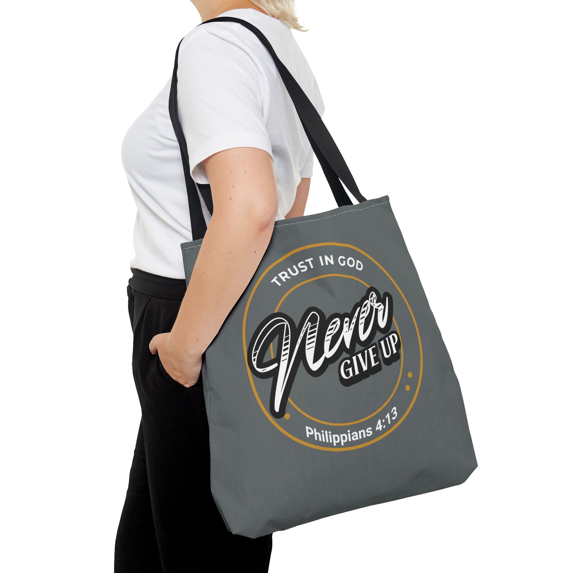 Inspirational Tote Bag, Trust in God, Never Give Up, Bible Verse Bag, Motivational Purse, Christian Gift, Philippians 4:13